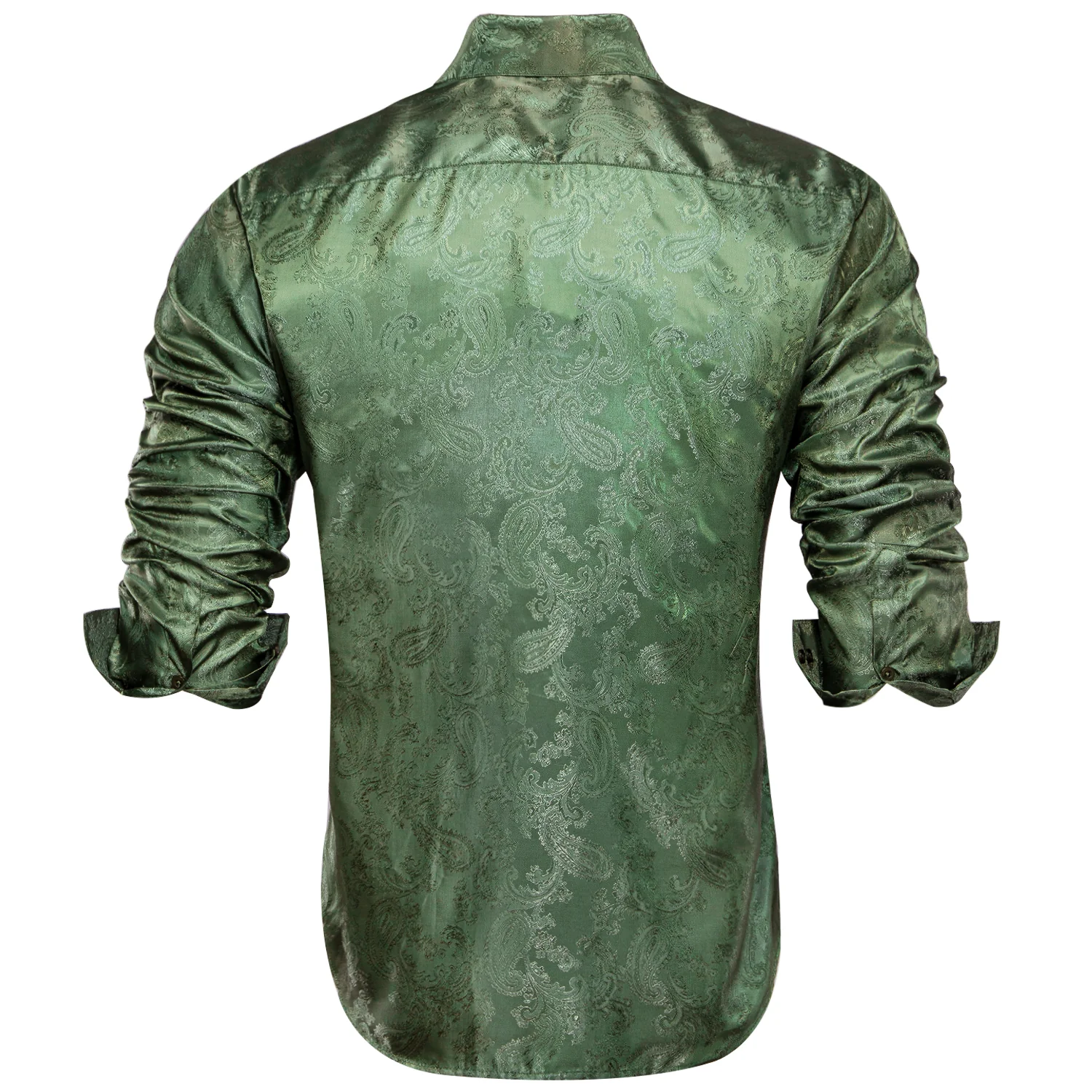 New Olive Green Paisley Silk Men's Long Sleeve Shirt