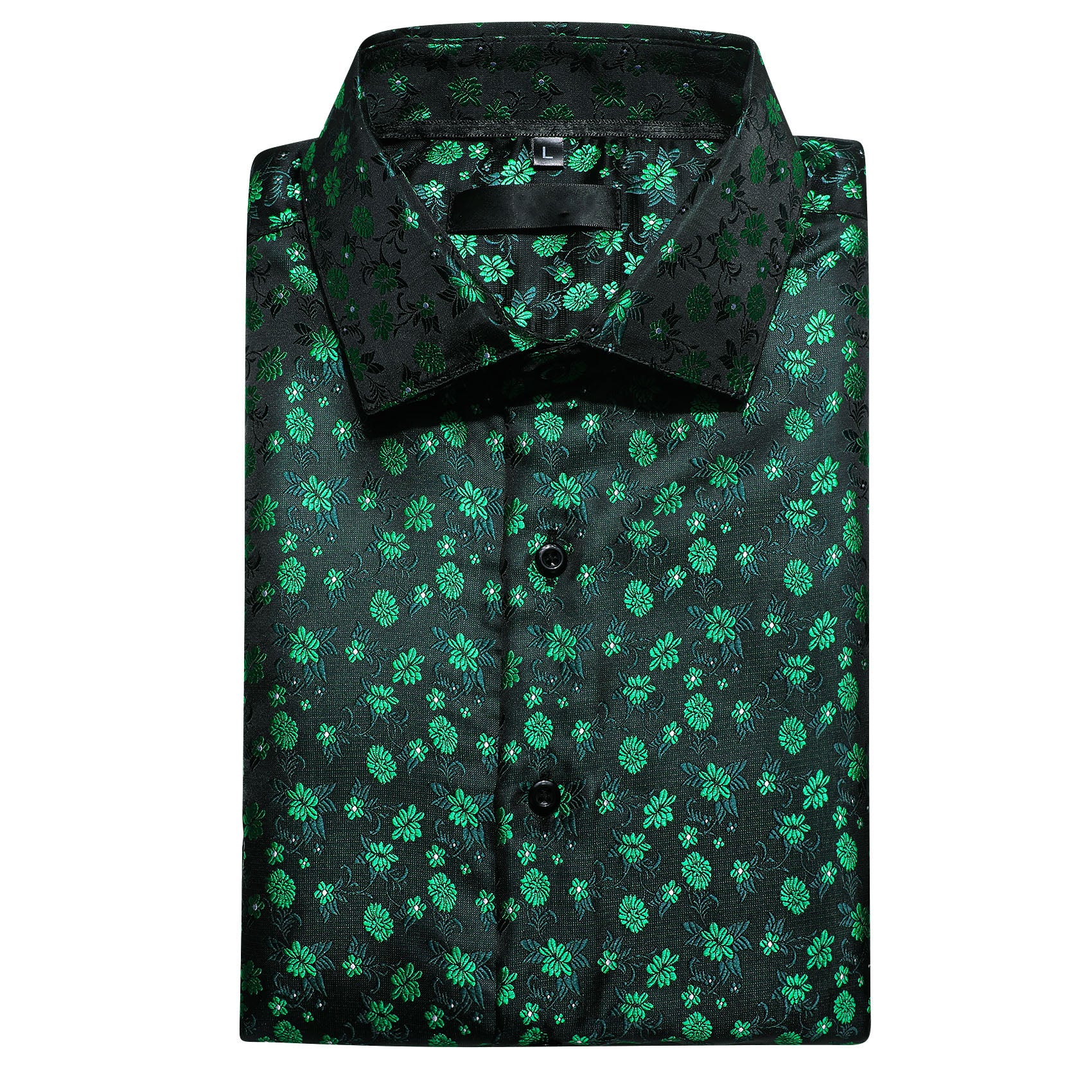 Green Floral Silk Men's Long Sleeve Shirt