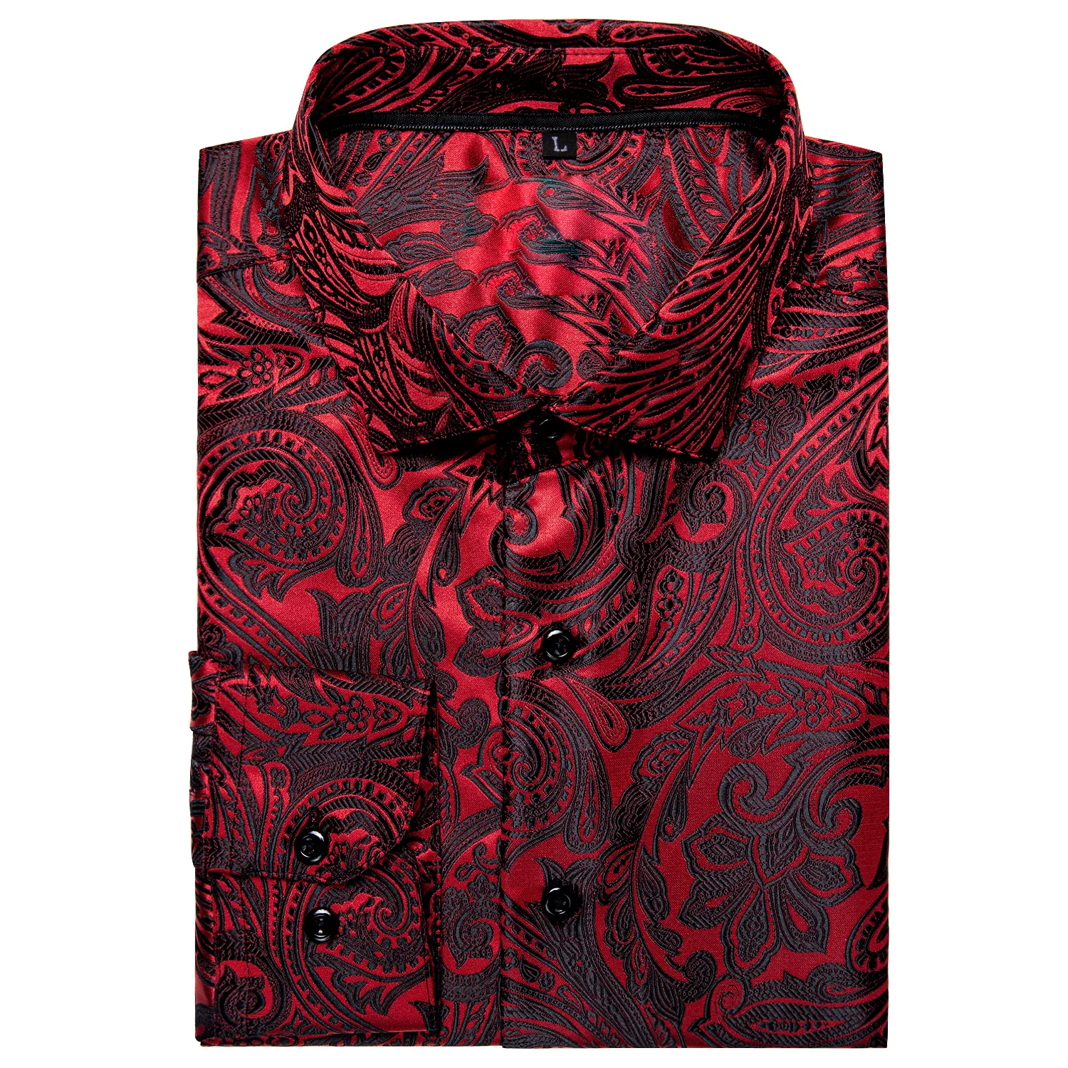 Dark Red Paisley Men's Long Sleeve Shirt