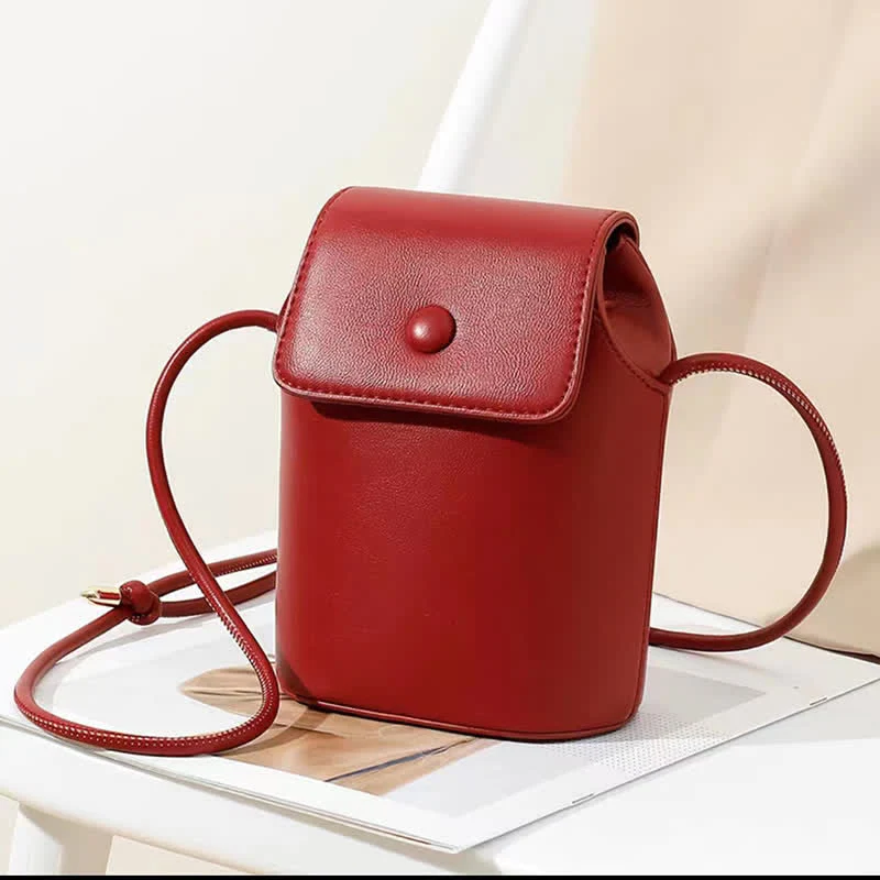 Women Mini Retro Bucket Bag PU Leather Phone Bag Crossbody Bag