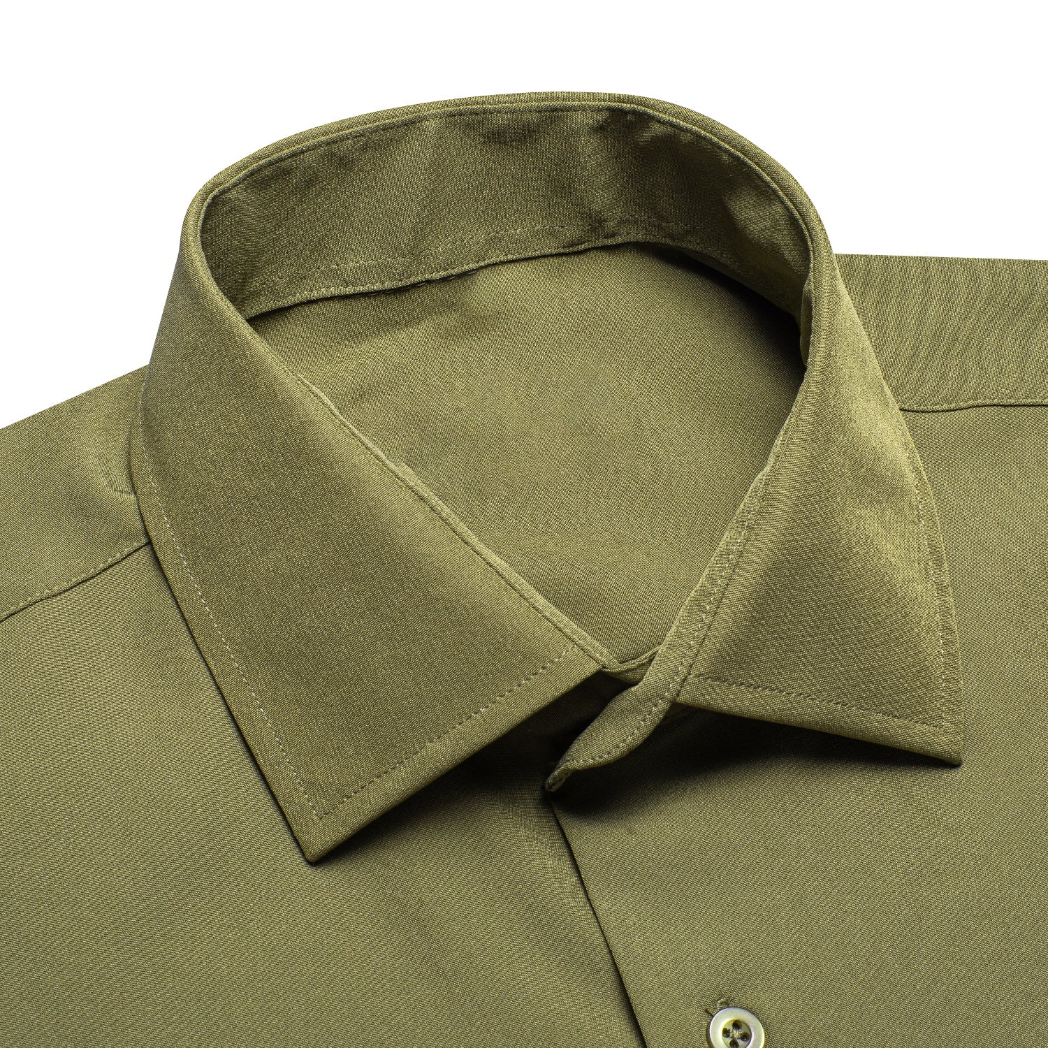 New Olive Green Solid Men's Long Sleeve Cotton Shirt