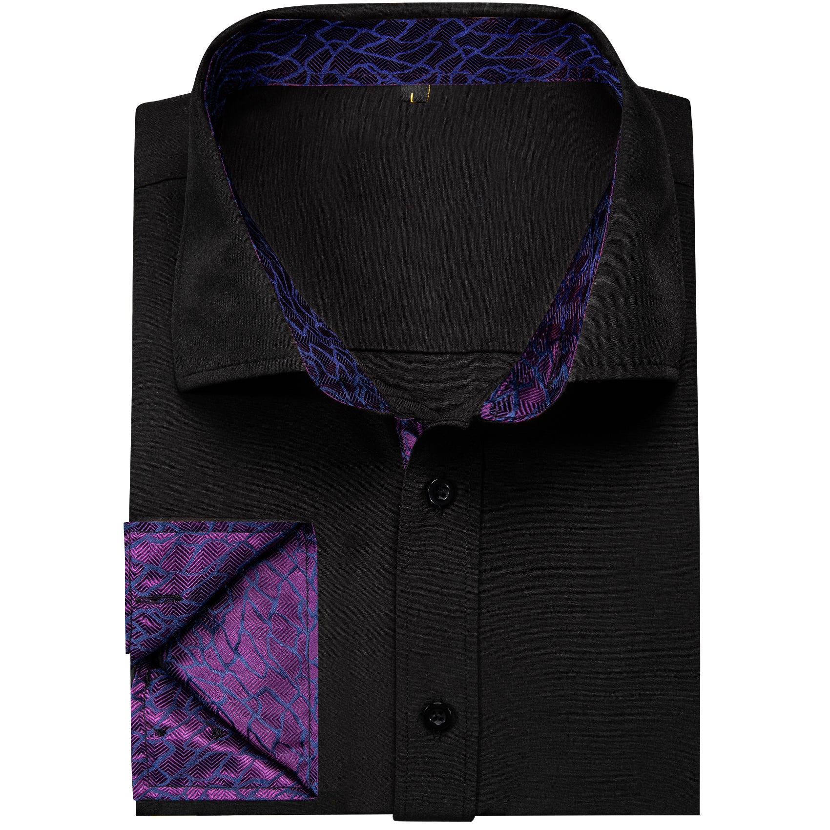 Splicing Style Black with Purple Novelty Edge Men's Solid Long Sleeve Shirt