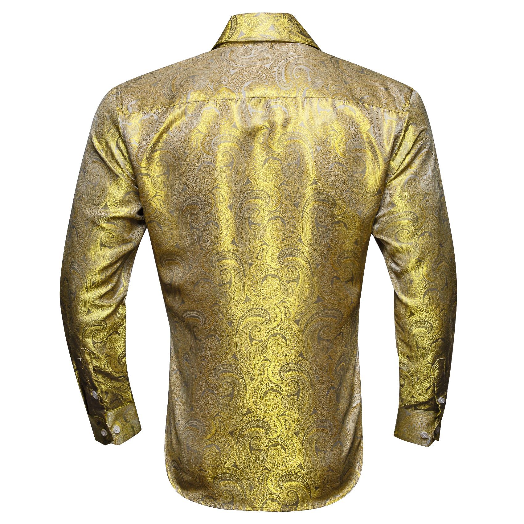 Yellow Paisley Pattern Silk Men's Long Sleeve Shirt