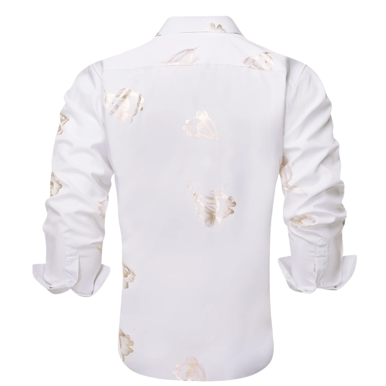 White Golden Floral Pattern Silk Men's Long Sleeve Shirt