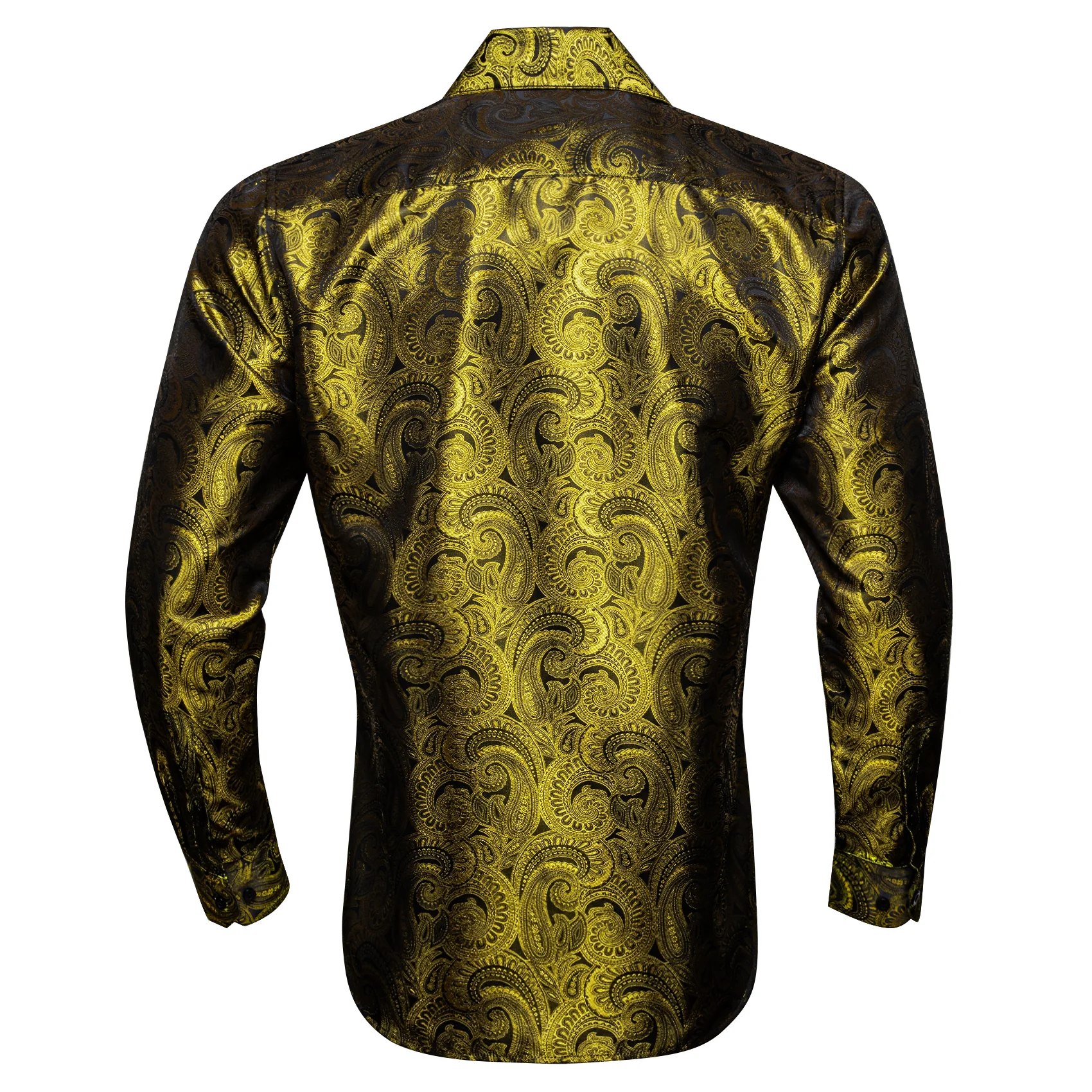 Dark Yellow Paisley Pattern Silk Men's Long Sleeve Shirt