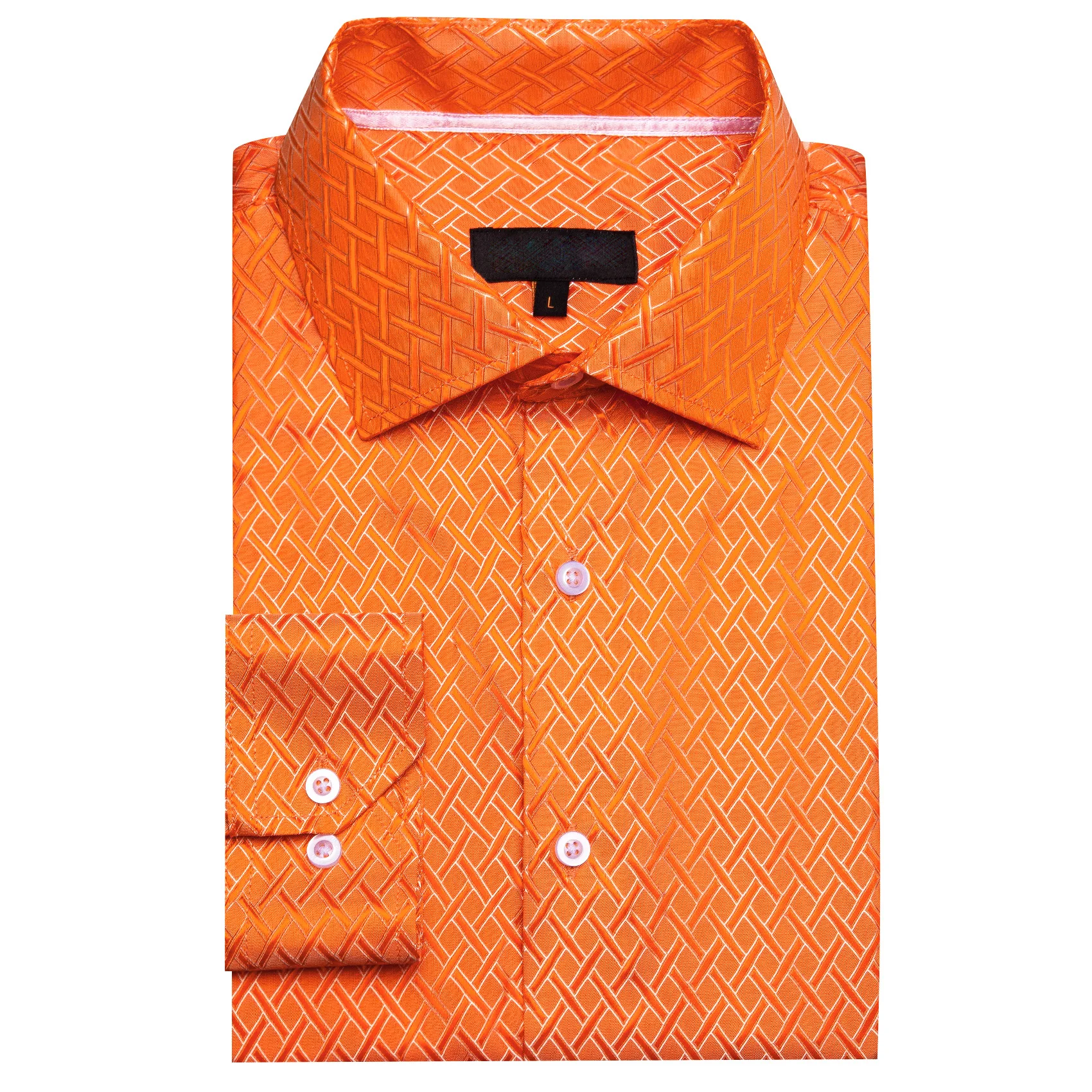 Bright Orange Plaid Silk Men's Long Sleeve Shirt