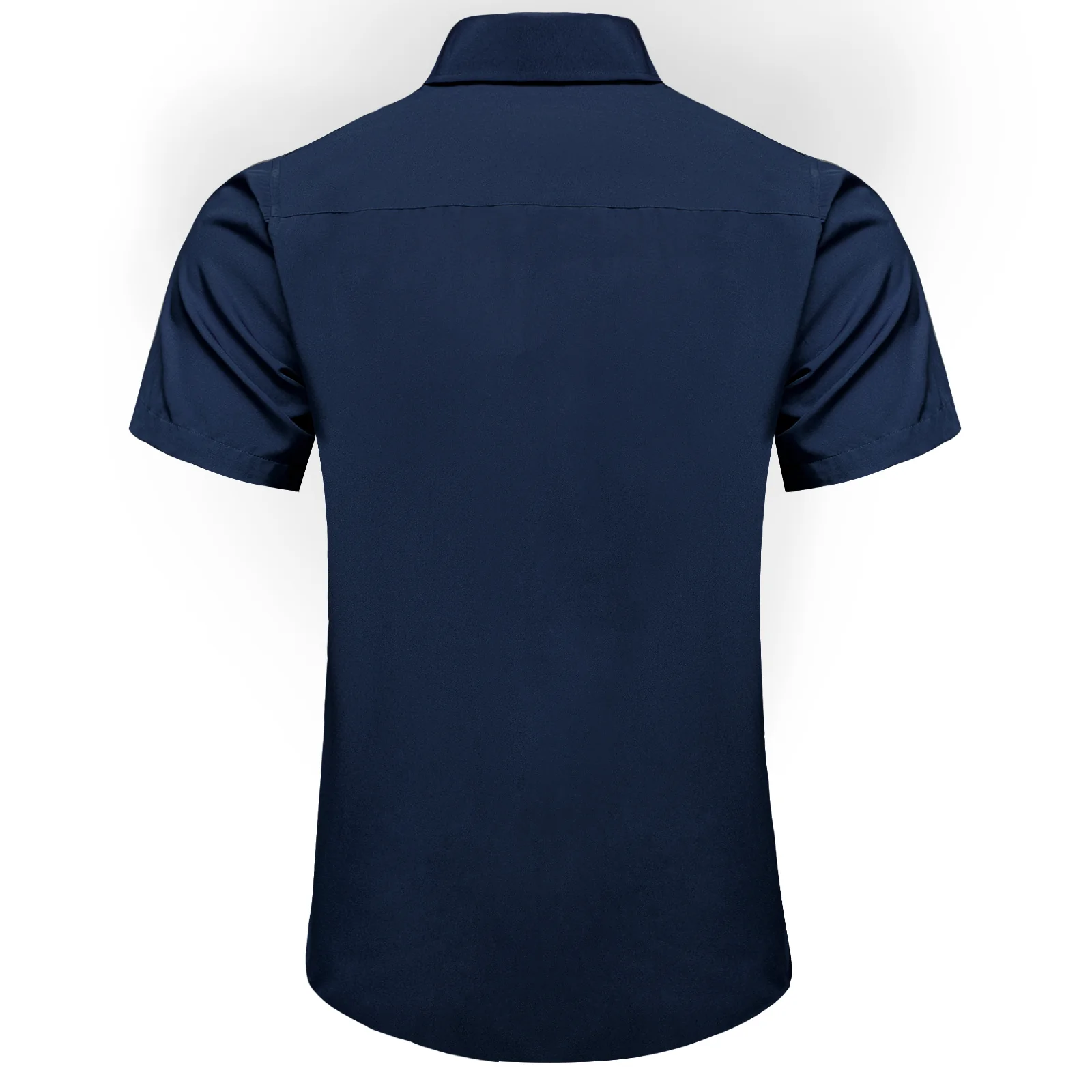 Dark Blue Cotton Solid Silk Men's Short Sleeve Shirt