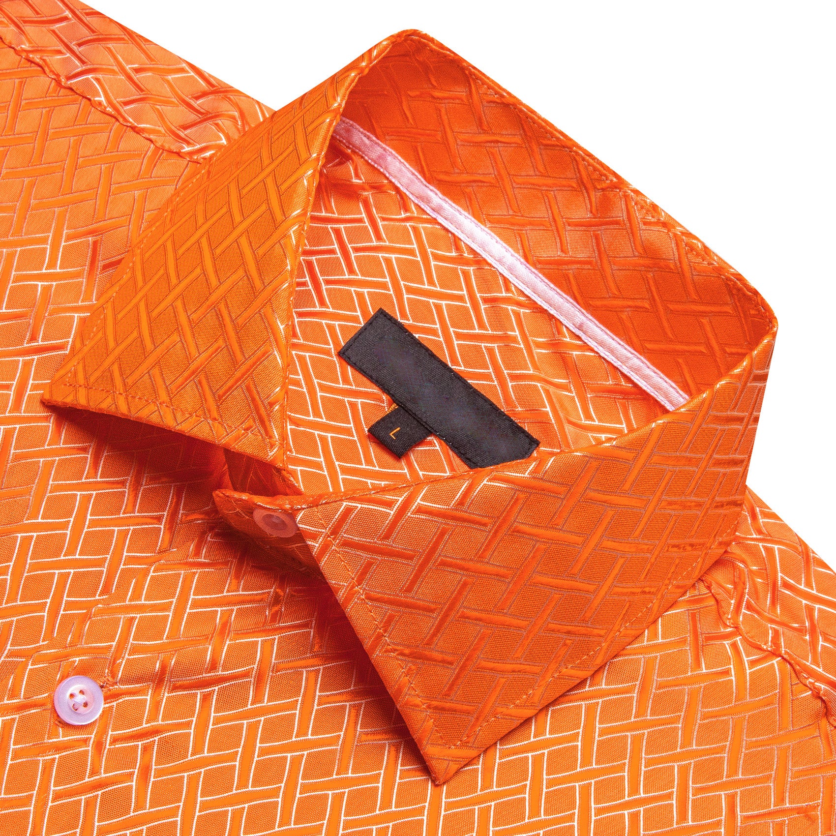 Bright Orange Plaid Silk Men's Long Sleeve Shirt