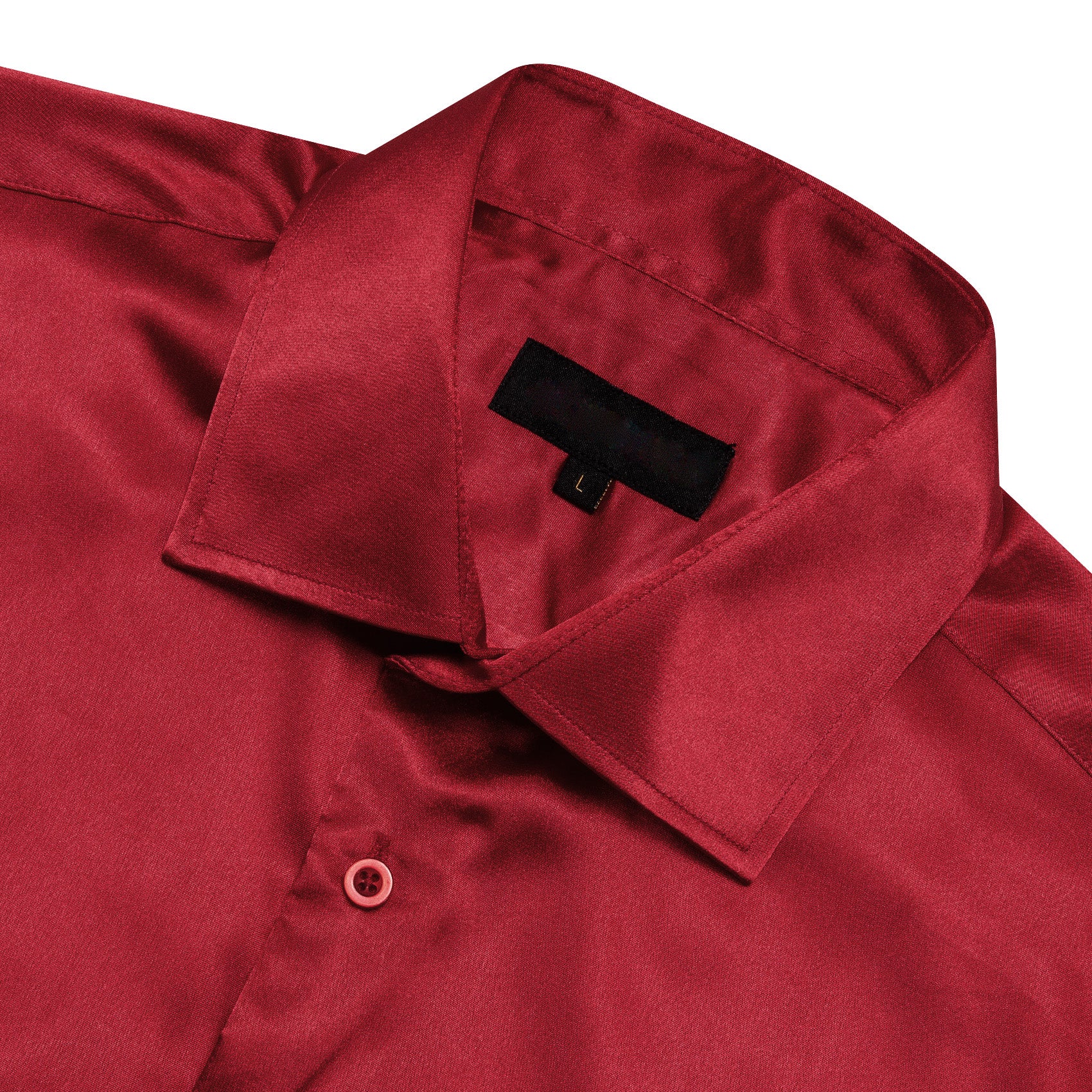 New Dark Red Solid Satin Silk Men's Long Sleeve Shirt