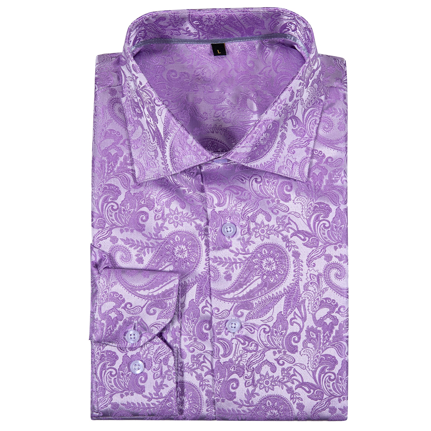 Light Purple Paisley Style Silk Men's Long Sleeve Shirt
