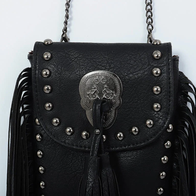 Rivet Tassel Bag For Women Vegan Leather Crossbody Phone Bag