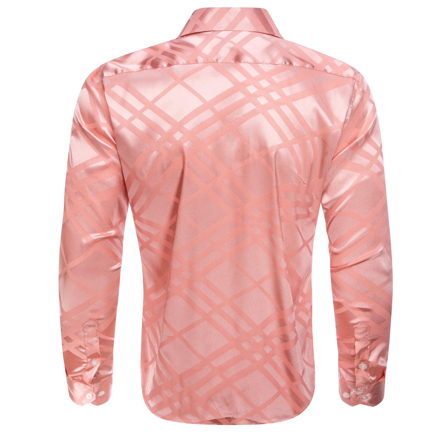 Baby Pink Plaid Silk Men's Long Sleeve Shirt