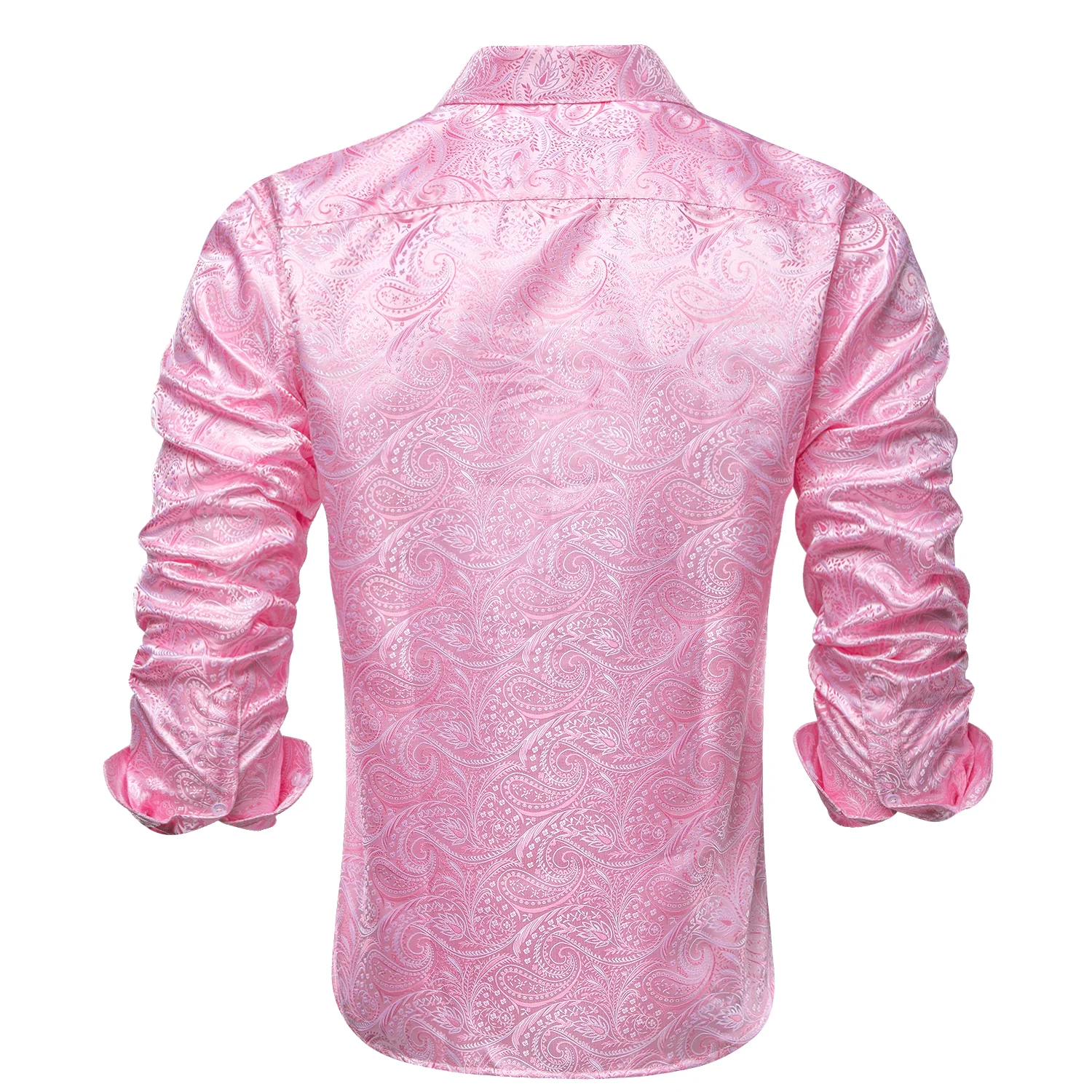New Baby Pink Paisley Pattern Silk Men's Long Sleeve Shirt