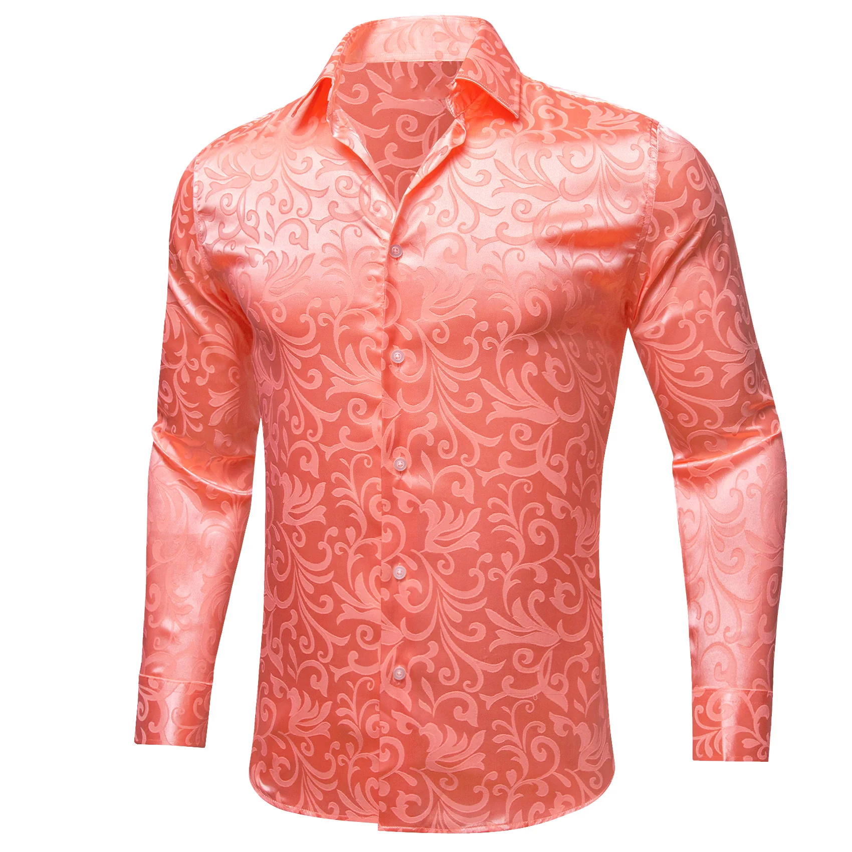 Tomato Red Floral Leaf Men's Long Sleeve Shirt