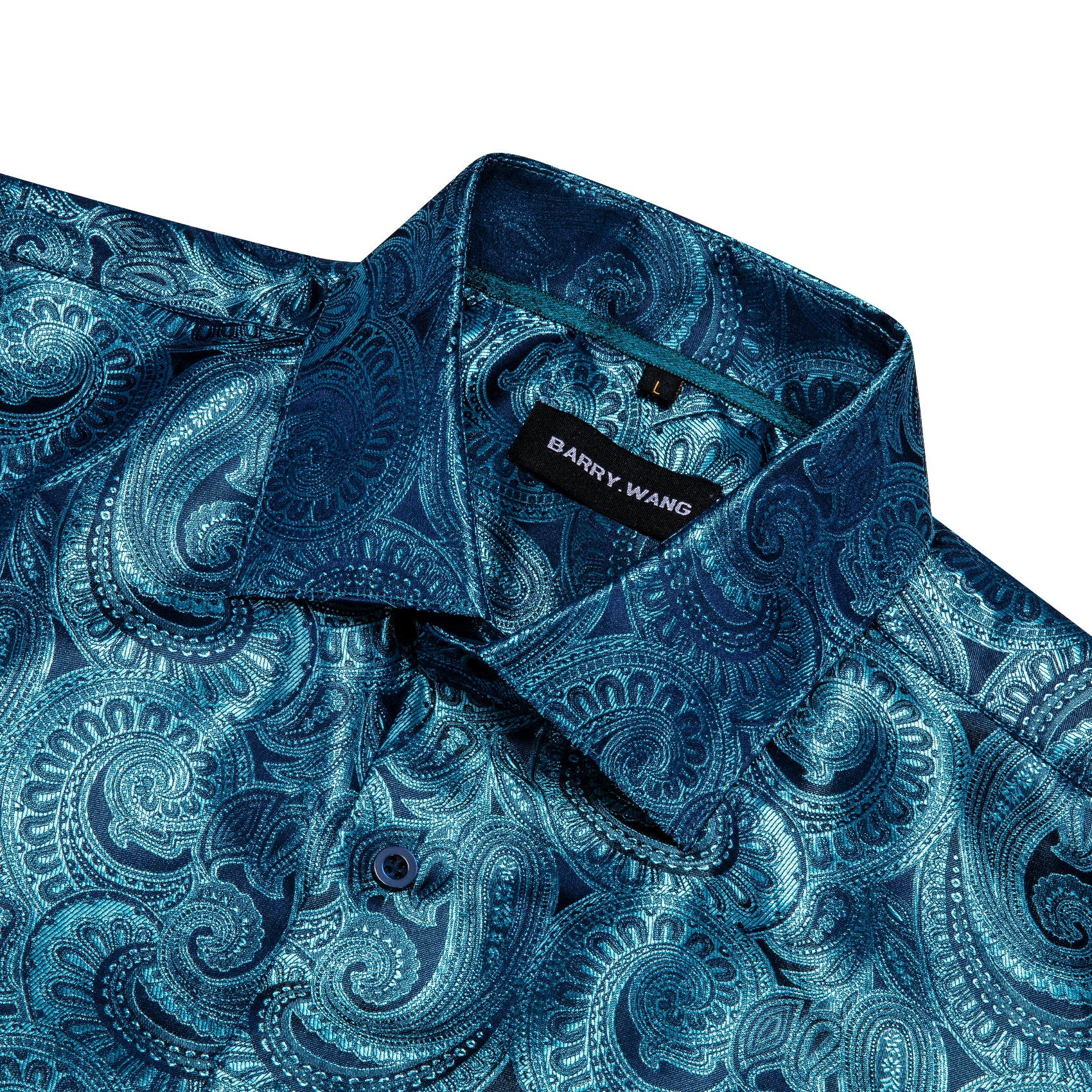 New Luxury Sky Blue Paisley Pattern Silk Men's Long Sleeve Shirt