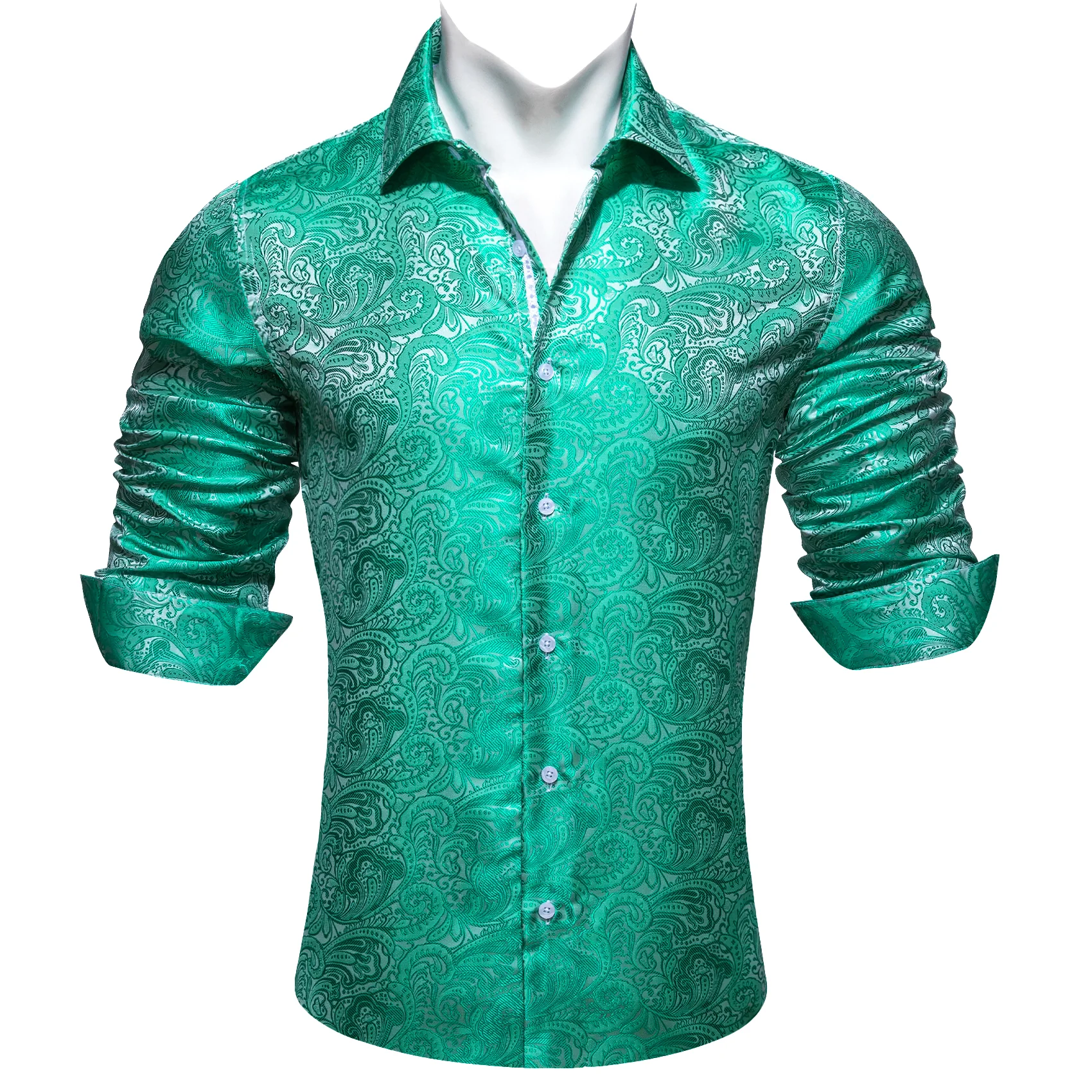 Maximum Blue Green Paisley Men's Long Sleeve Casual Shirt