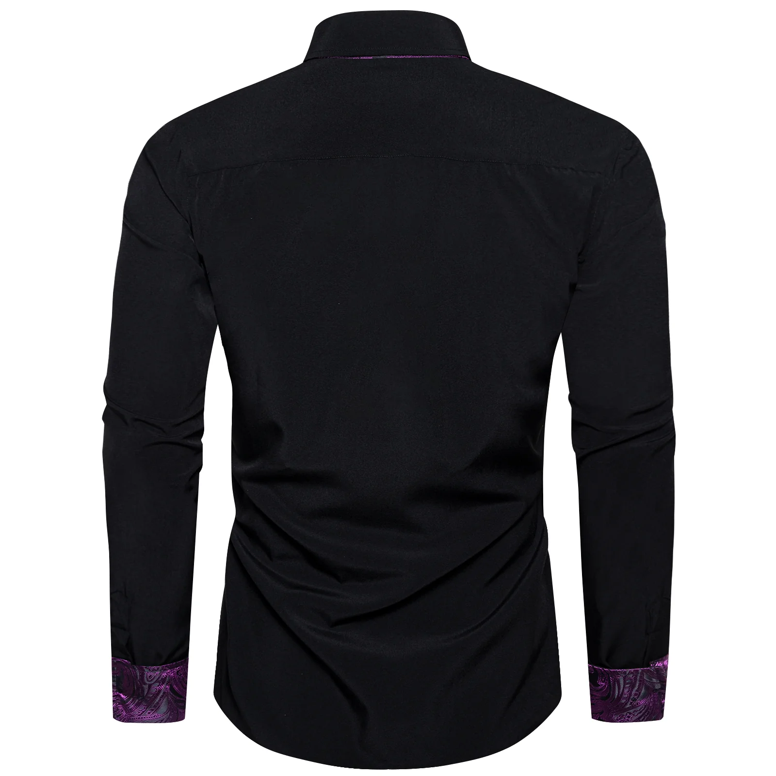 New Splicing Style Black with Purple Paisley Edge Men's Long Sleeve Shirt