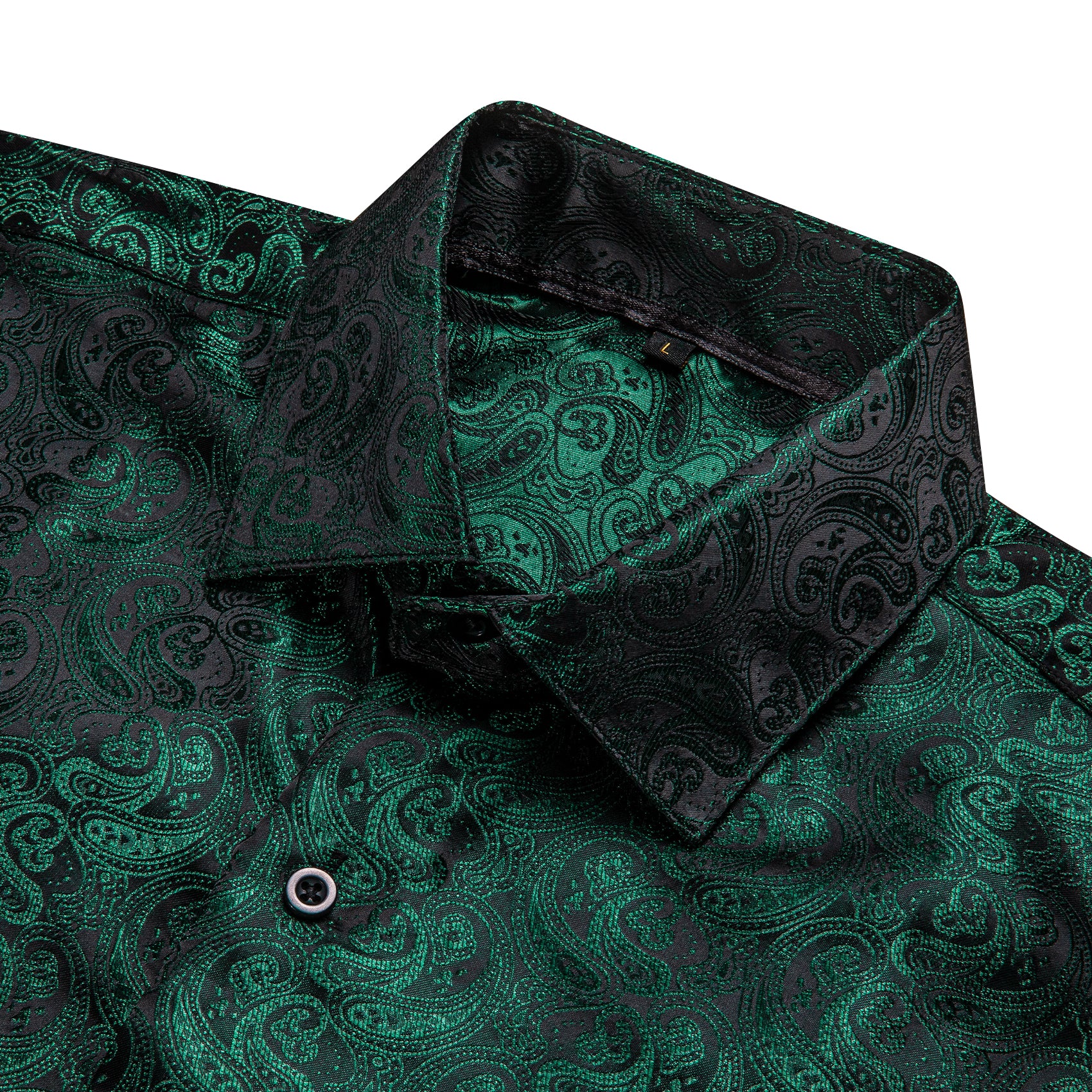 Dark Green Paisley Pattern Silk Men's Long Sleeve Shirt
