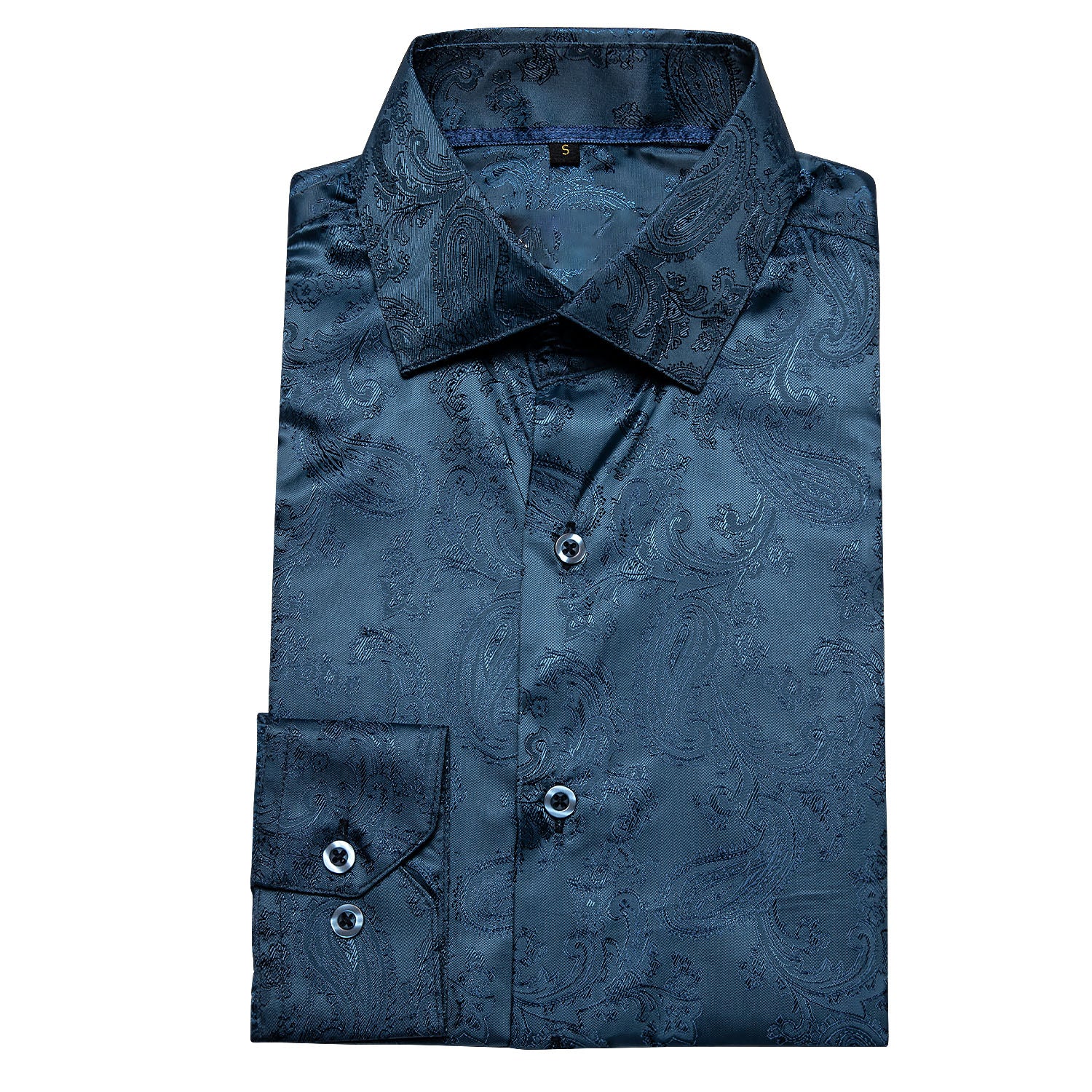 Grey Blue Paisley Pattern Silk Men's Long Sleeve Shirt