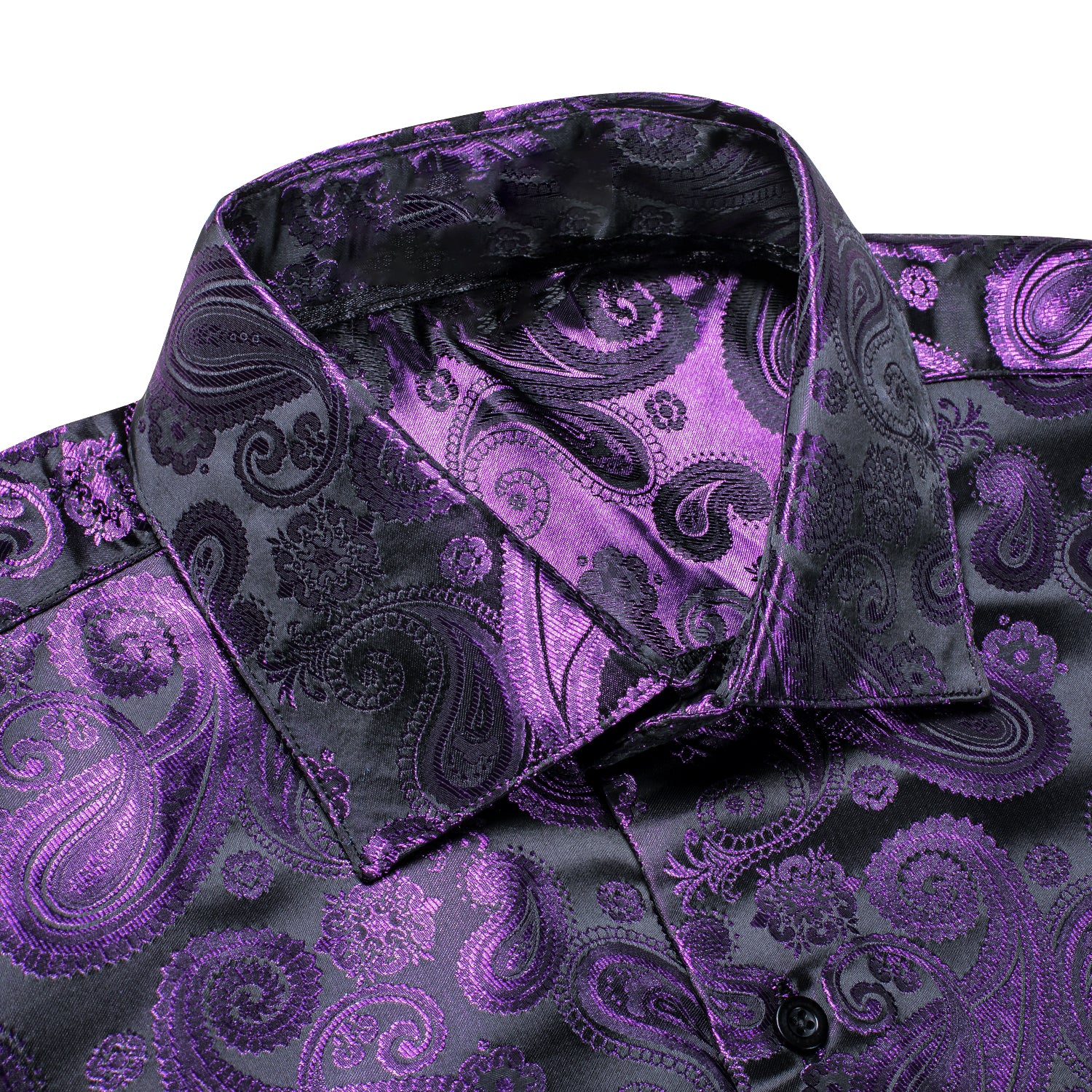 Luxury Purple Paisley Pattern Silk Men's Long Sleeve Shirt