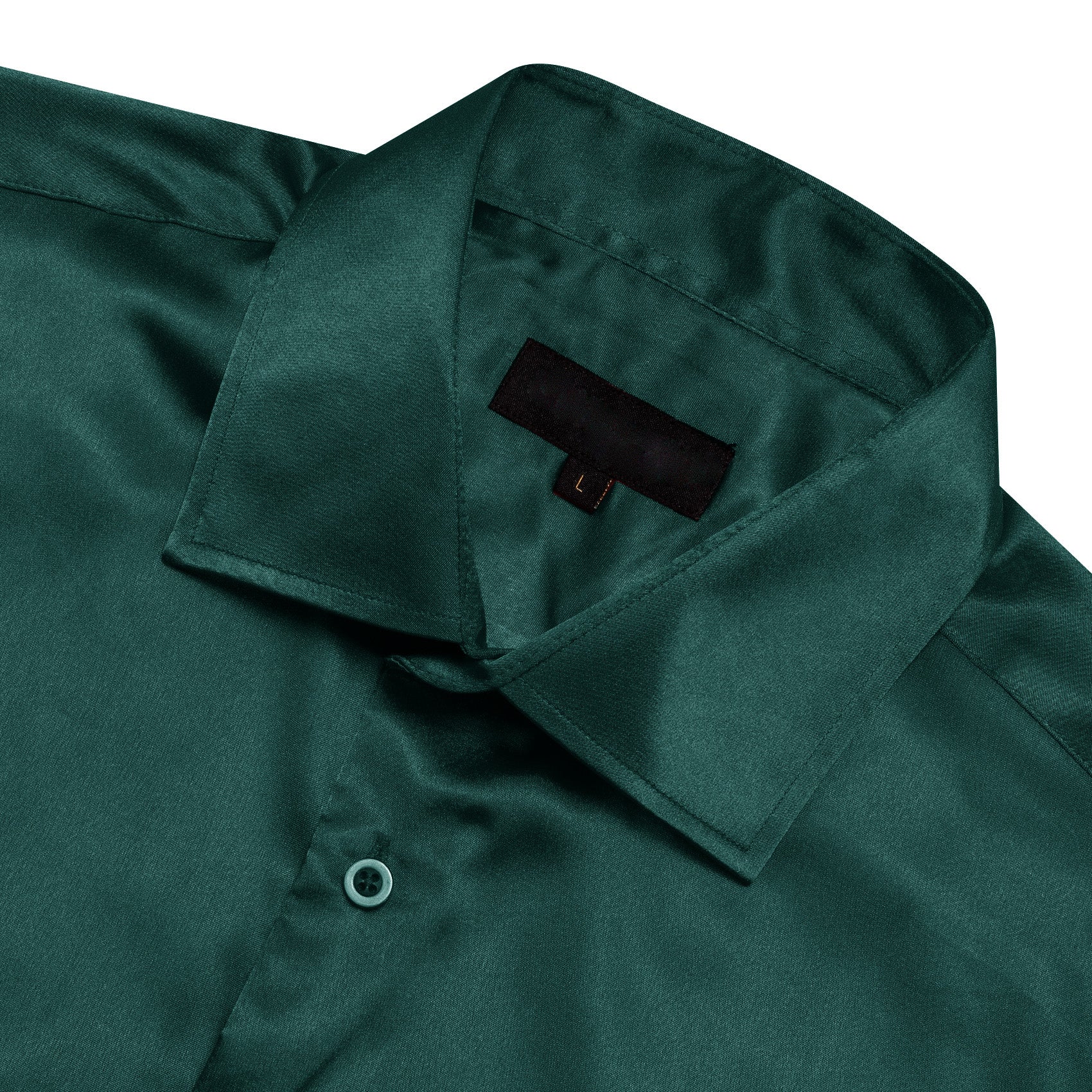 New Dark Green Solid Satin Silk Men's Long Sleeve Shirt