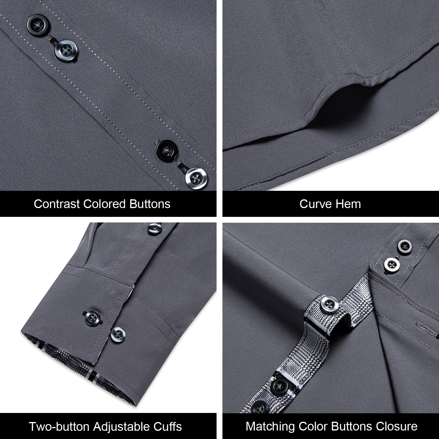 New Splicing Style Grey with Grey Plaid Edge Men's Long Sleeve Shirt