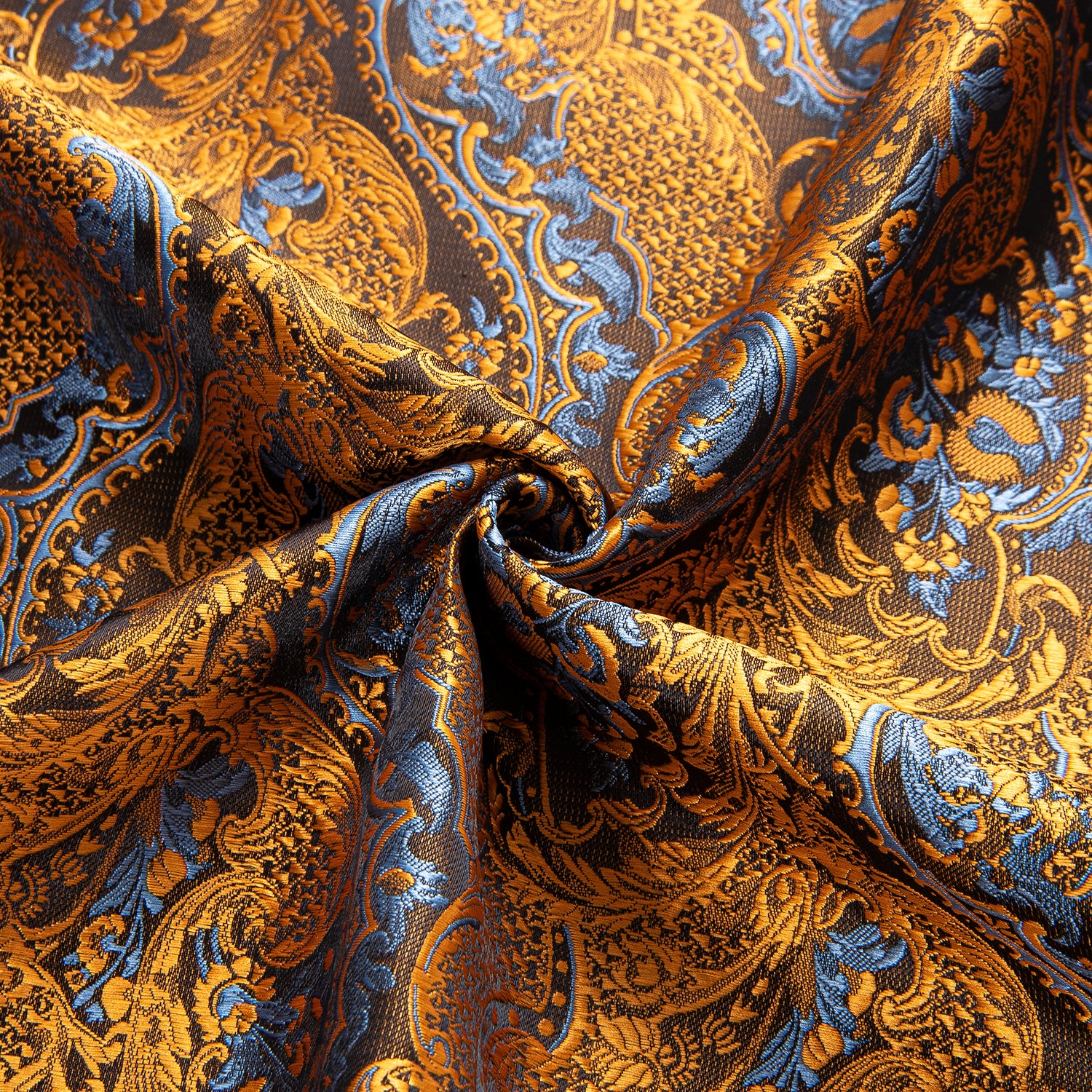 New Golden with Blue Paisley Silk Men's Short Sleeve Shirt