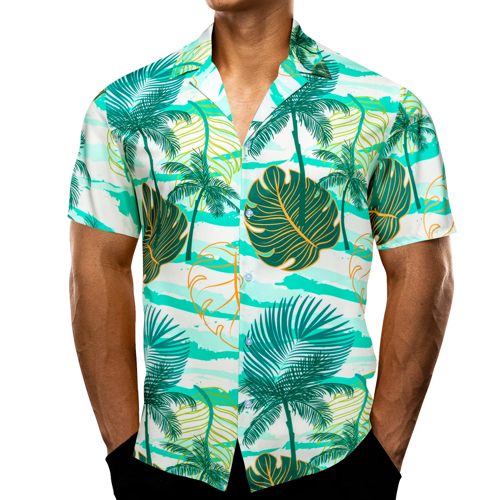 Parekeet Green Coconut Tree Novelty Men's Short Sleeve Summer Shirt