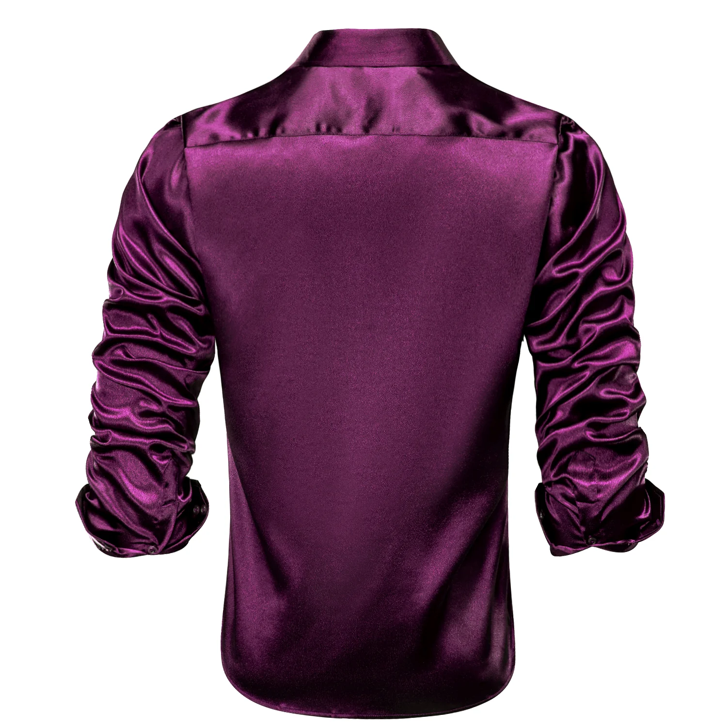 Shiny Dark Purple Solid Silk Men's Long Sleeve Shirt