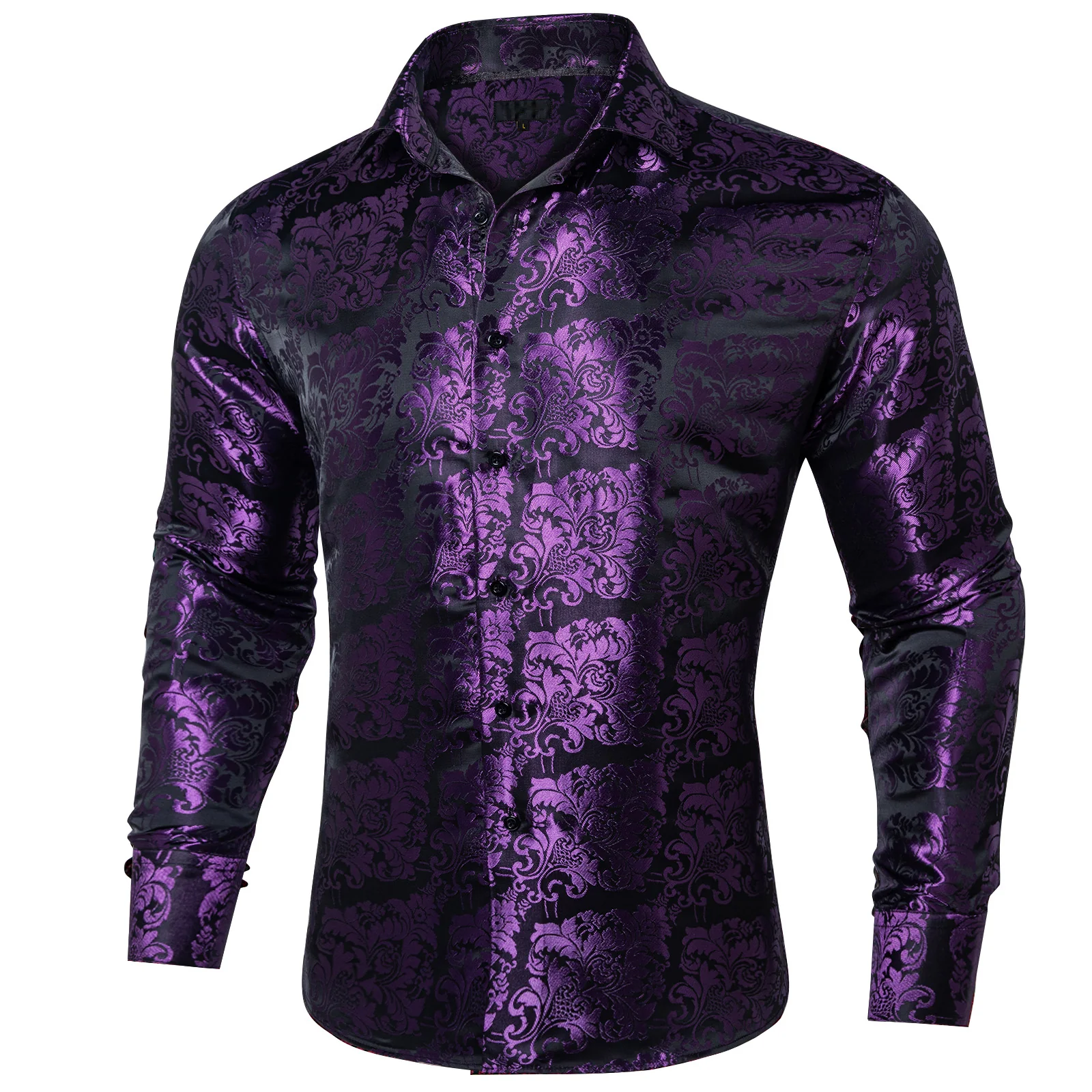 Purple Floral Silk Men's Long Sleeve Shirt