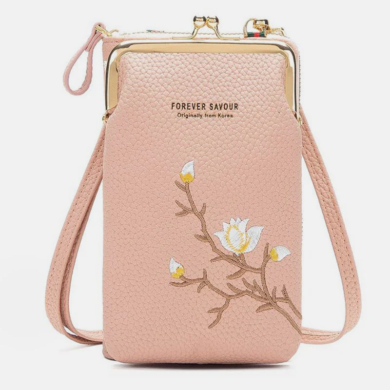 Multi-Slot Elegant Floral Embroidery Crossbody PhoneBag