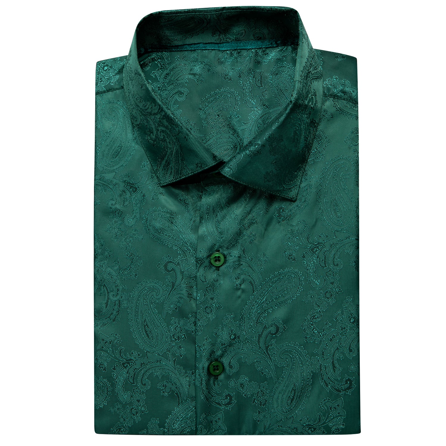 New Dark Green Paisley Silk Men's Short Sleeve Shirt