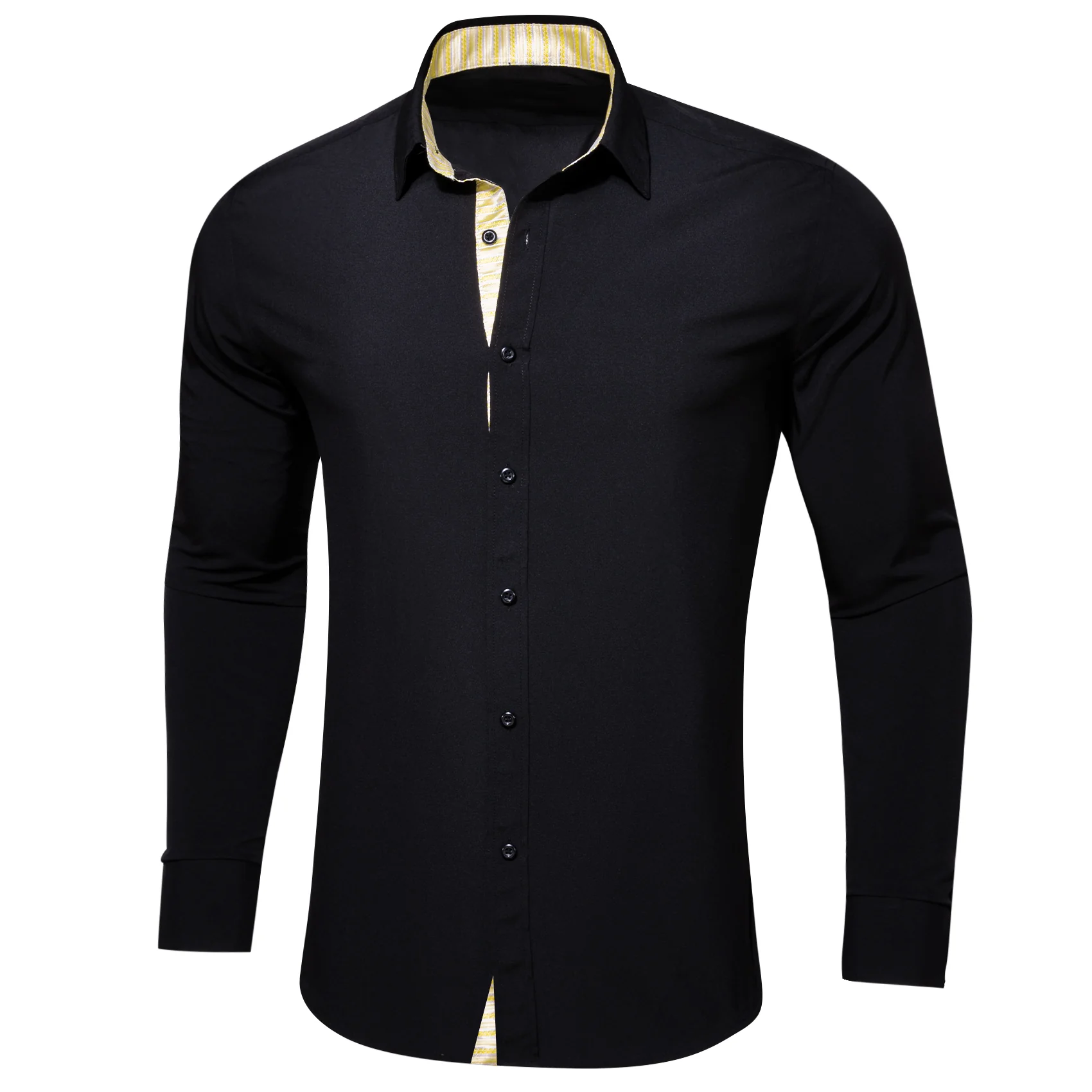Splicing Style Black with Yellow White Striped Edge Men's Long Sleeve Shirt