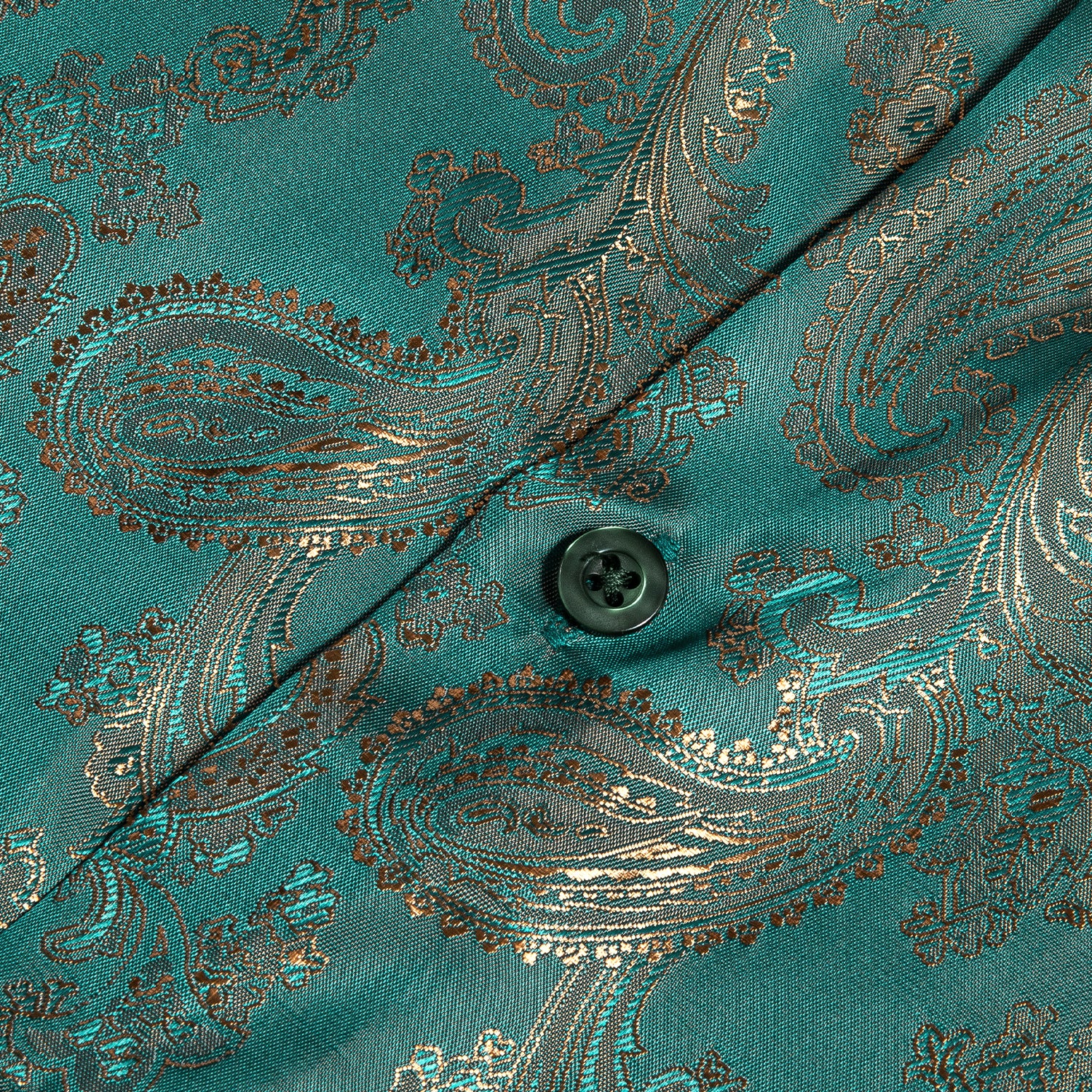 New Lake Blue Green Paisley Pattern Silk Men's Long Sleeve Shirt