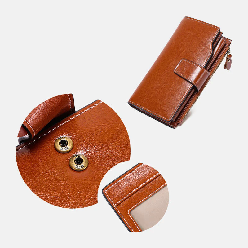 Genuine Leather RFID Anti Theft Oil Wax 6.3 Inch Phone Long Wallet Purse