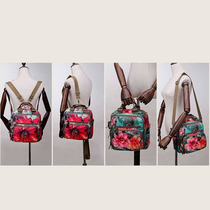 Multifunctional Waterproof Flower Printing Backpack Floral Diaper Bag Crossbody Bag