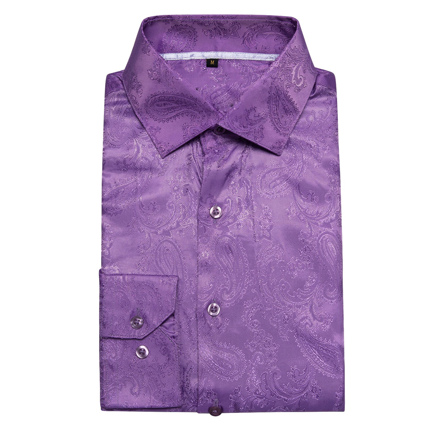 New Purple Paisley Pattern Silk Men's Long Sleeve Shirt