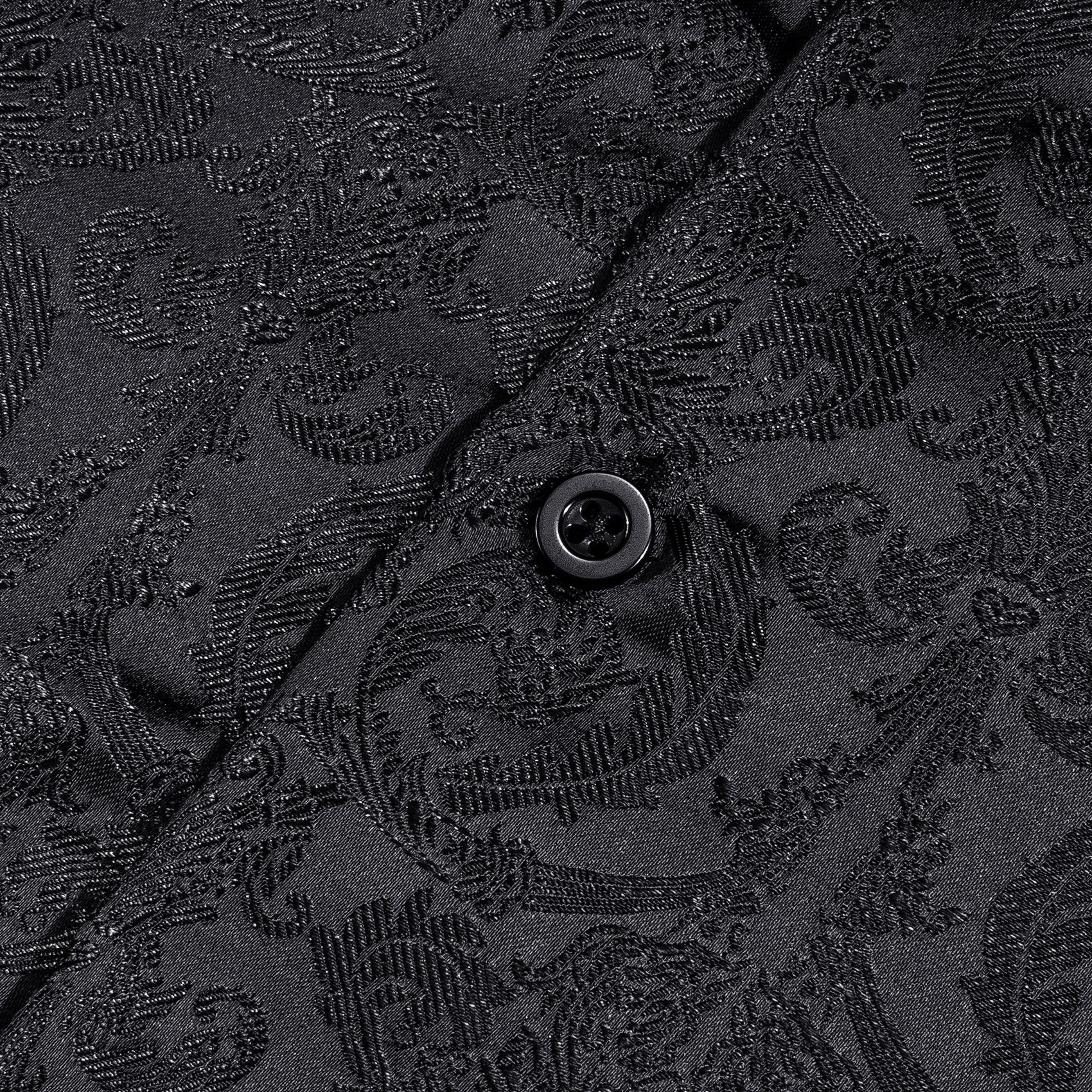 New Black Floral Pattern Silk Men's Long Sleeve Shirt