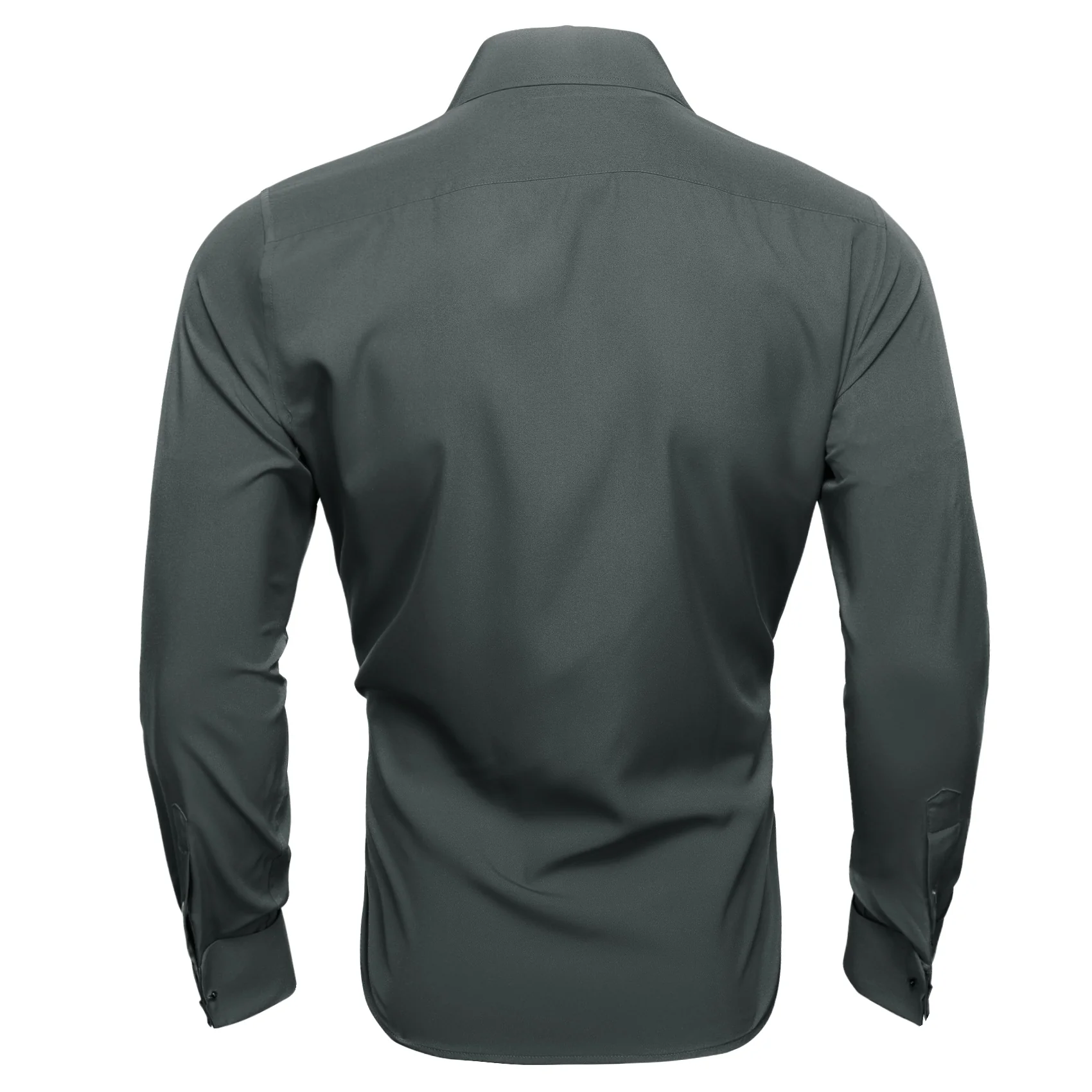 Dark Grey Solid Woven Men's Long Sleeve Shirt