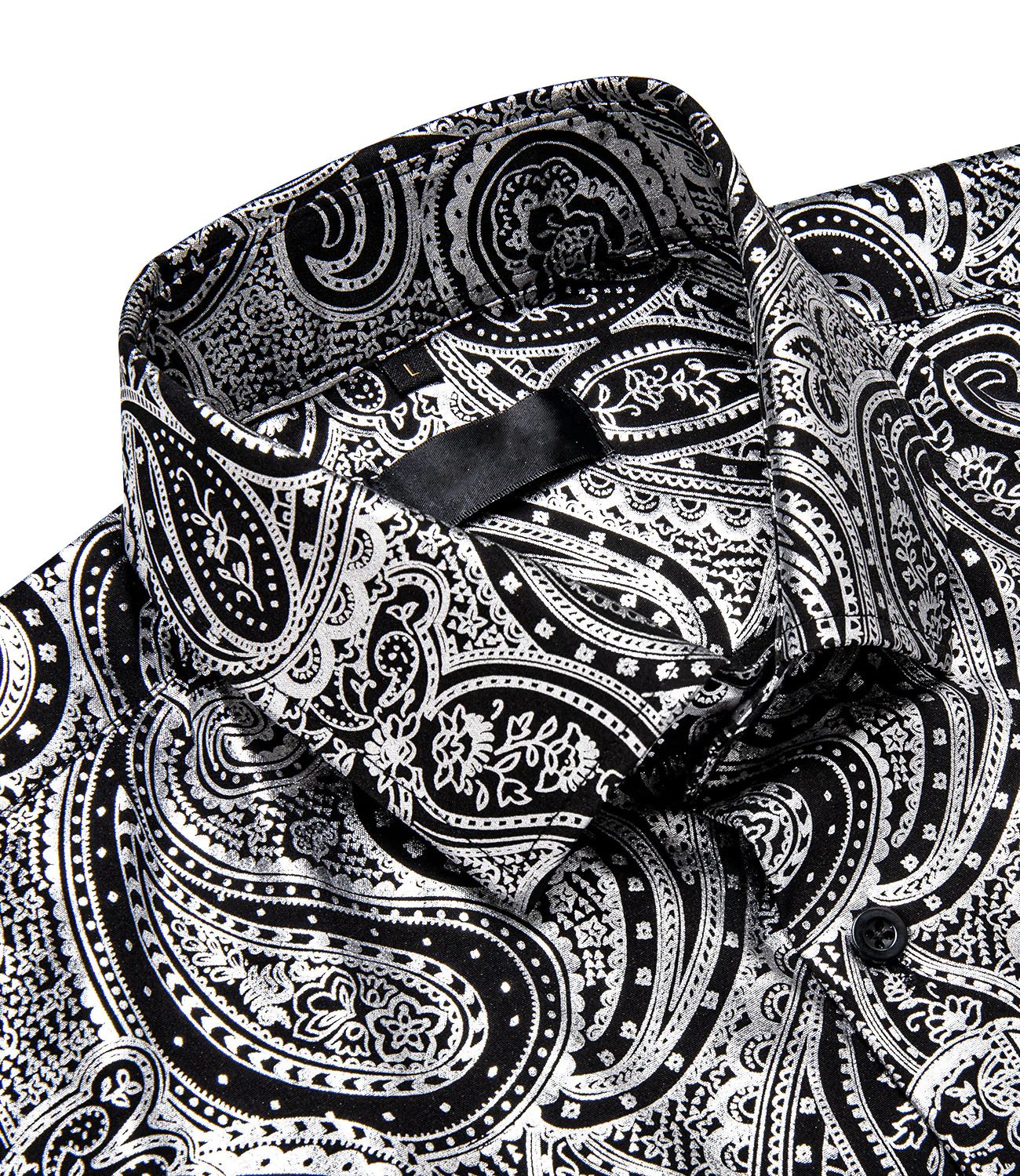 Silver Black Paisley Flower Hot Stamping Men's Long Sleeve Shirt