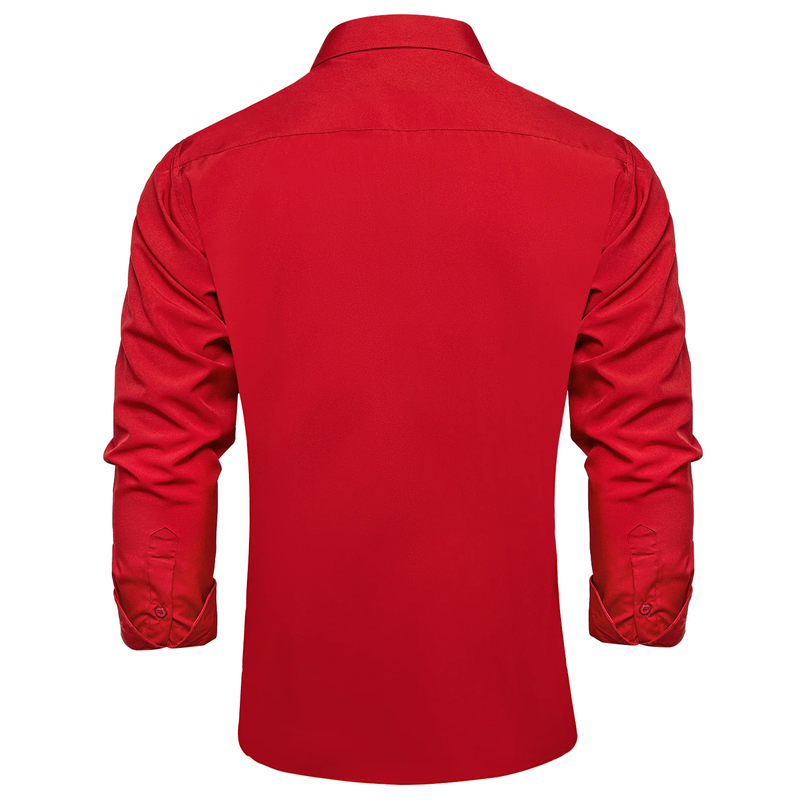 Red Solid Silk Men's Long Sleeve Business Shirt