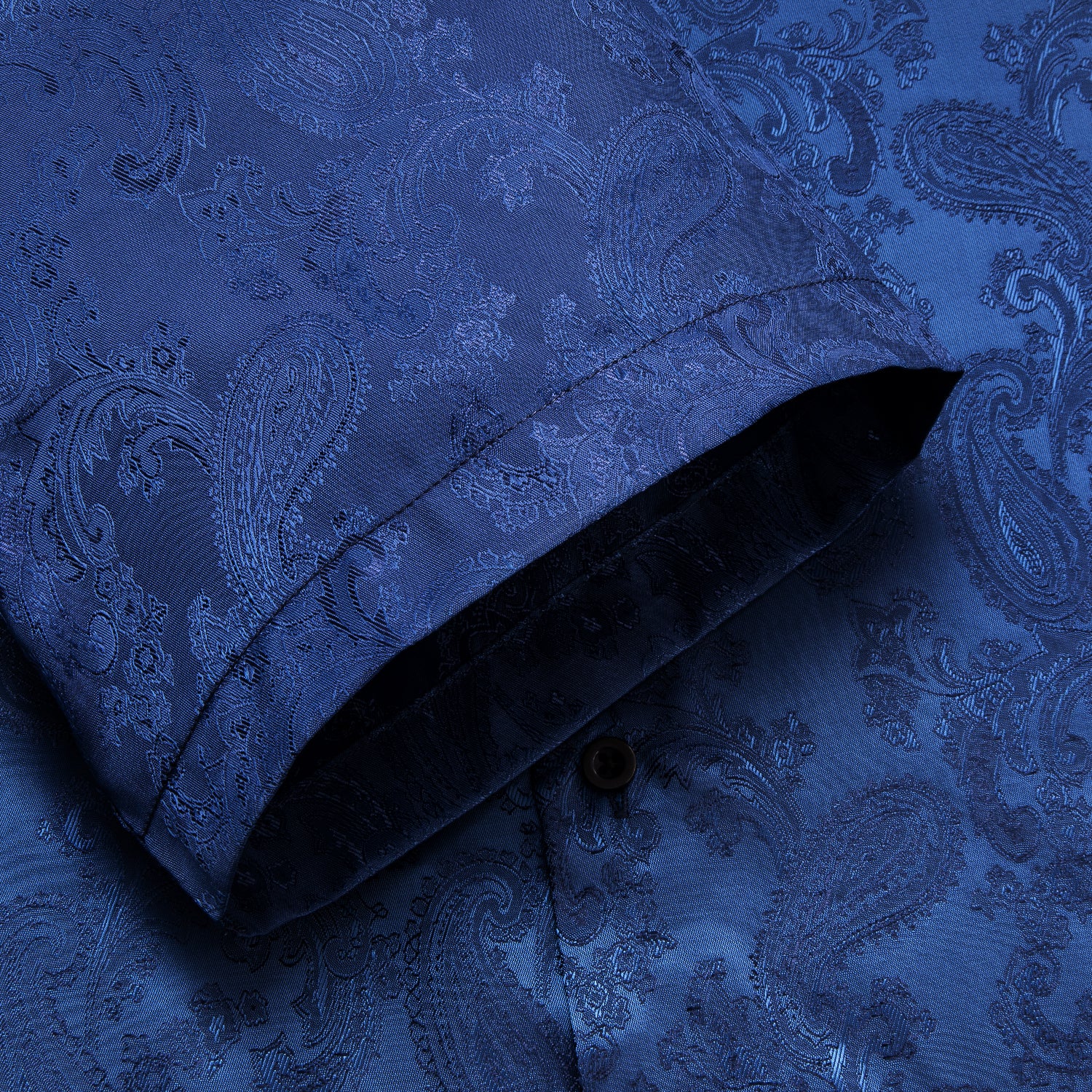 Pure Dark Blue Paisley Silk Men's Short Sleeve Shirt