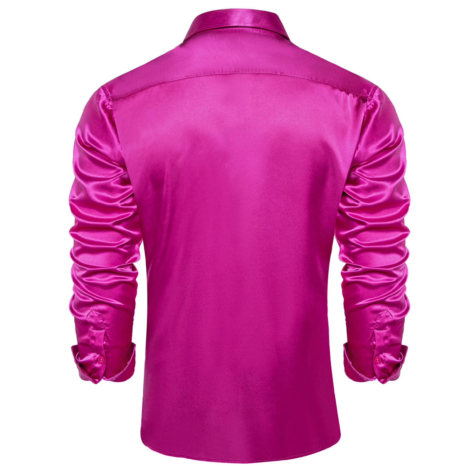 Red Violet Solid Satin Silk Men's Long Sleeve Business Shirt