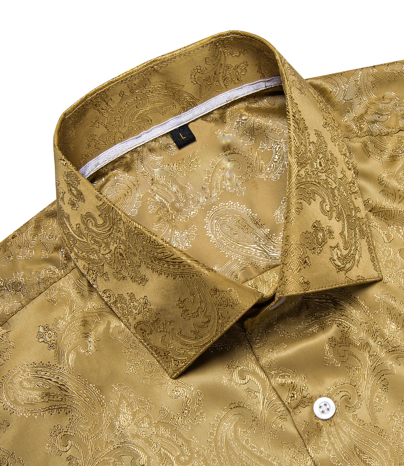 New Golden Paisley Silk Men's Short Sleeve Shirt