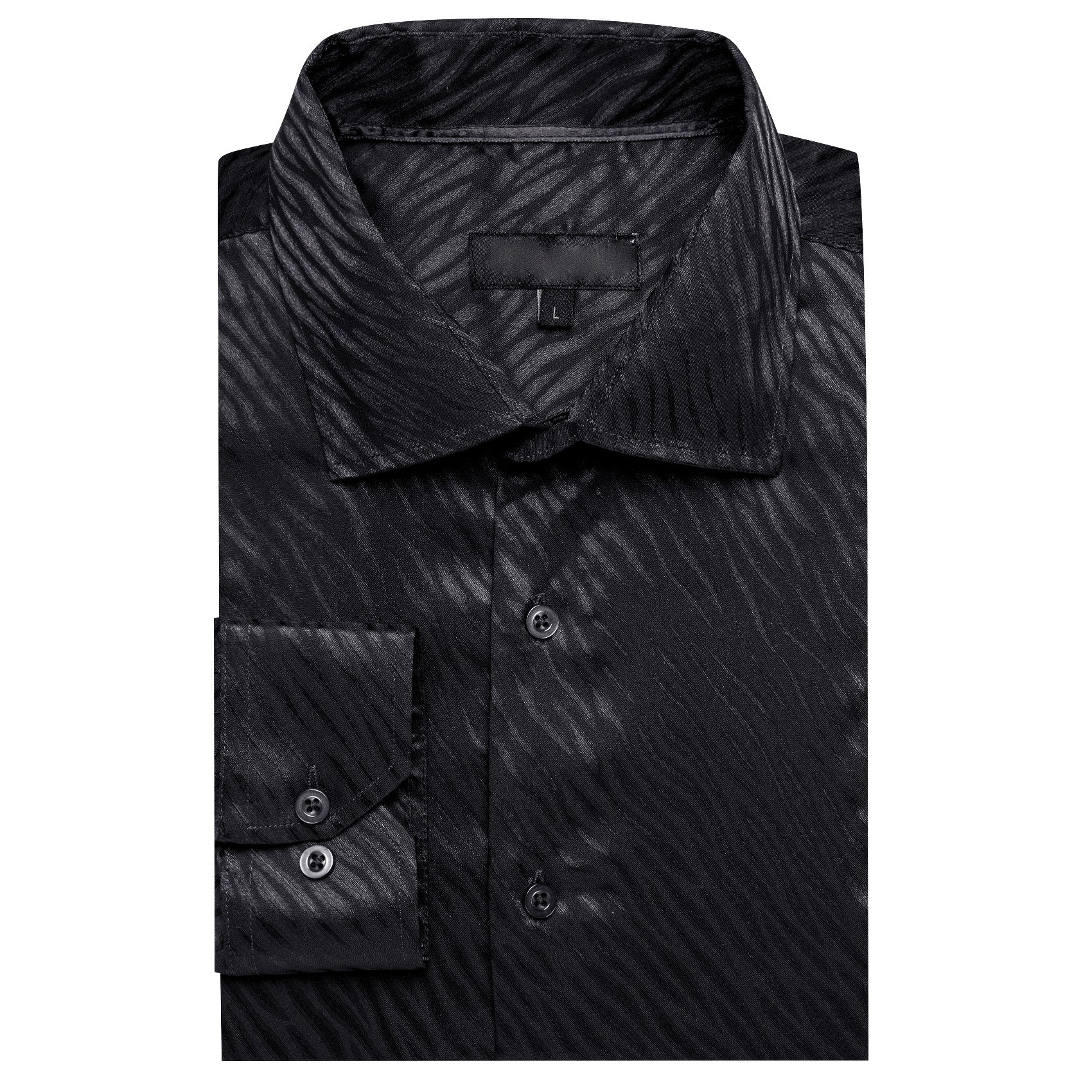 Black Novelty Pattern Silk Men's Long Sleeve Shirt