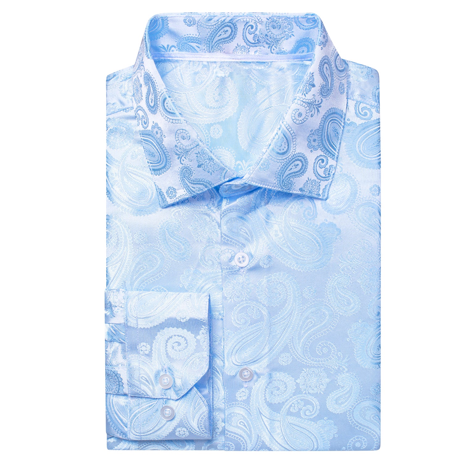 Sky Blue Paisley Silk Men's Long Sleeve Shirt