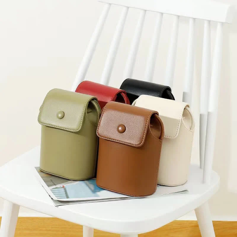 Women Mini Retro Bucket Bag PU Leather Phone Bag Crossbody Bag
