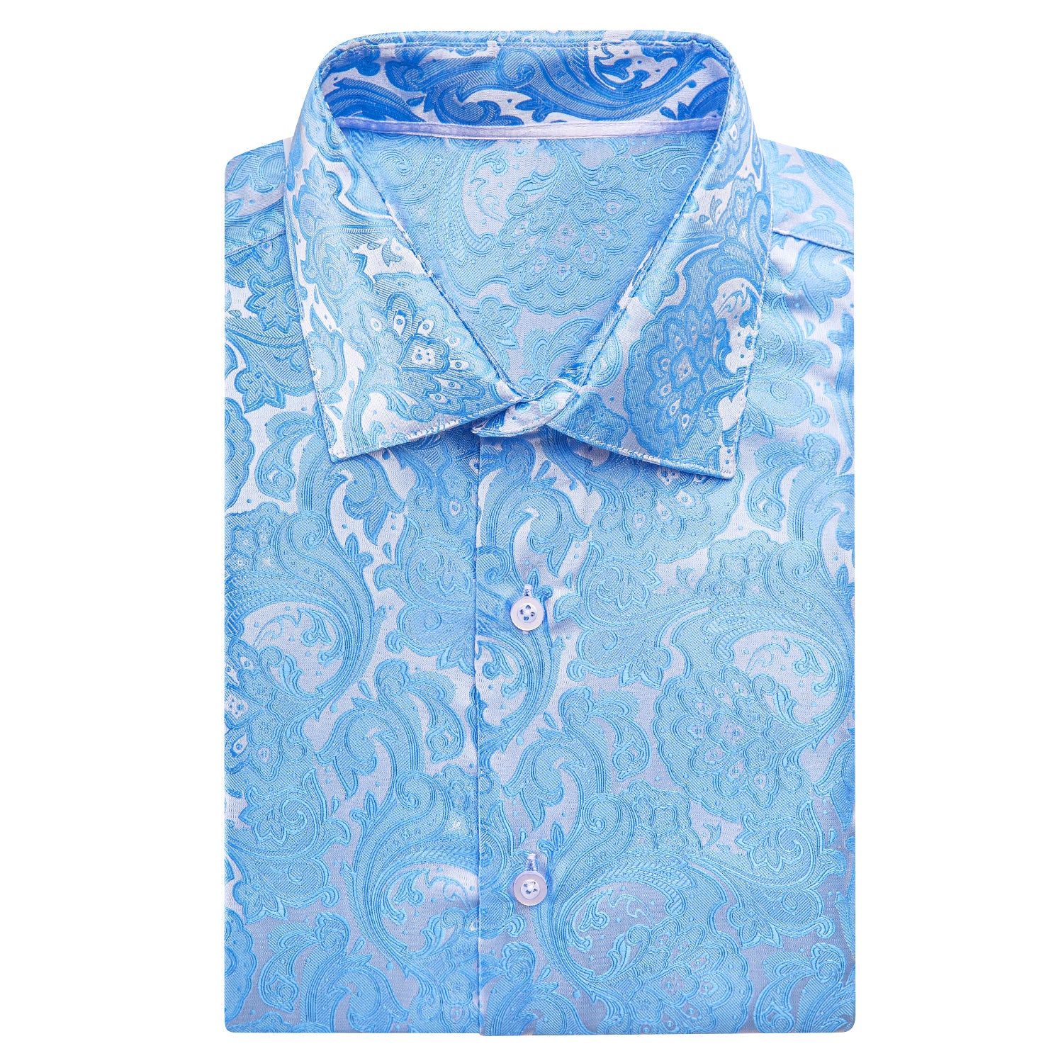 Sky Blue Paisley Flower Silk Men's Short Sleeve Shirt
