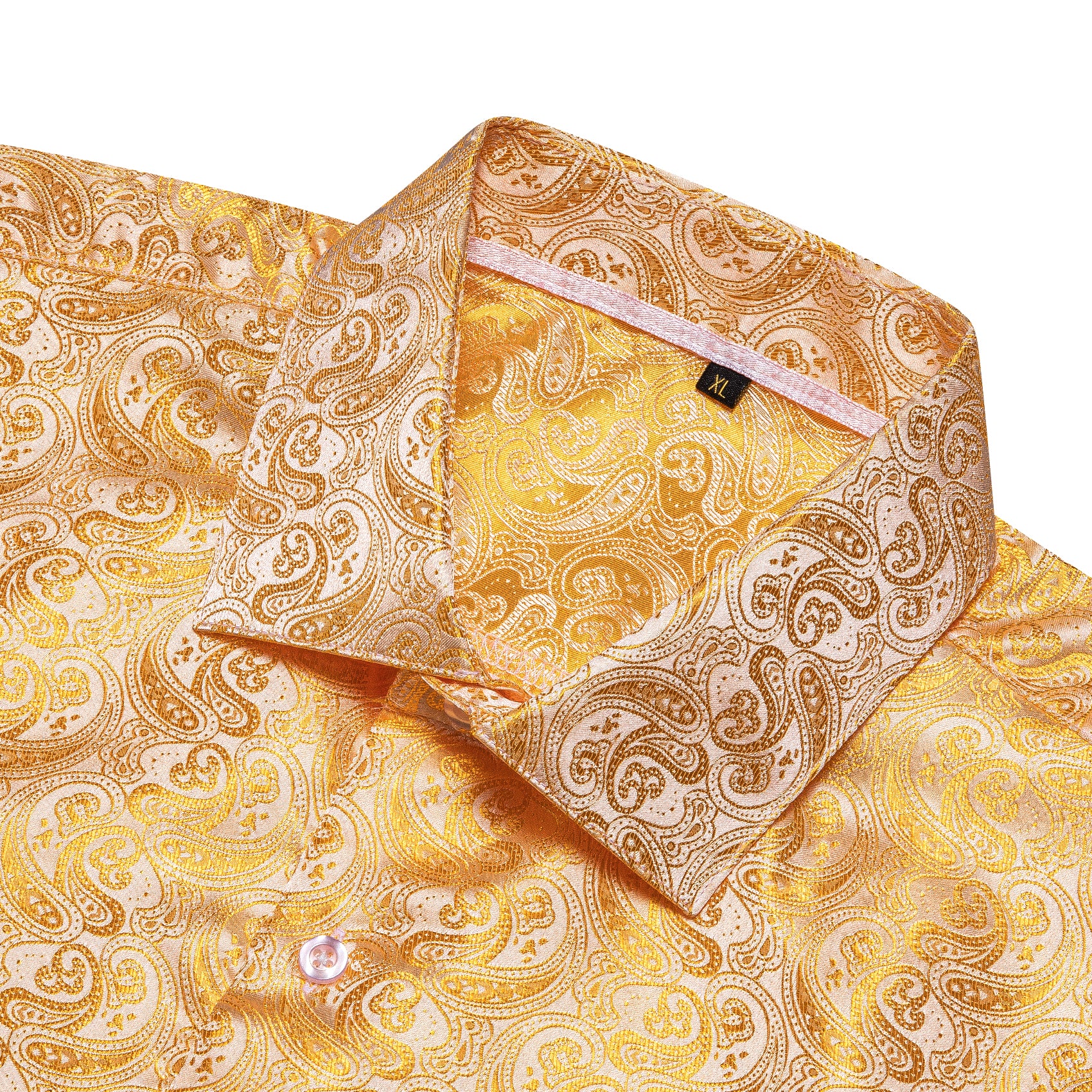 Golden Paisley Pattern Silk Men's Long Sleeve Shirt
