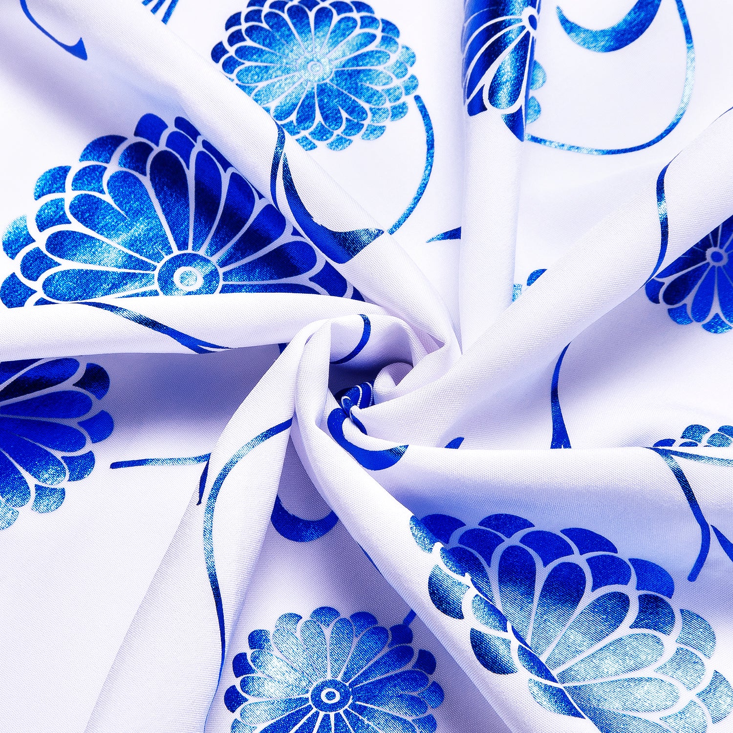 White Shirt with Blue Floral Silk Men's Short Sleeve Shirt